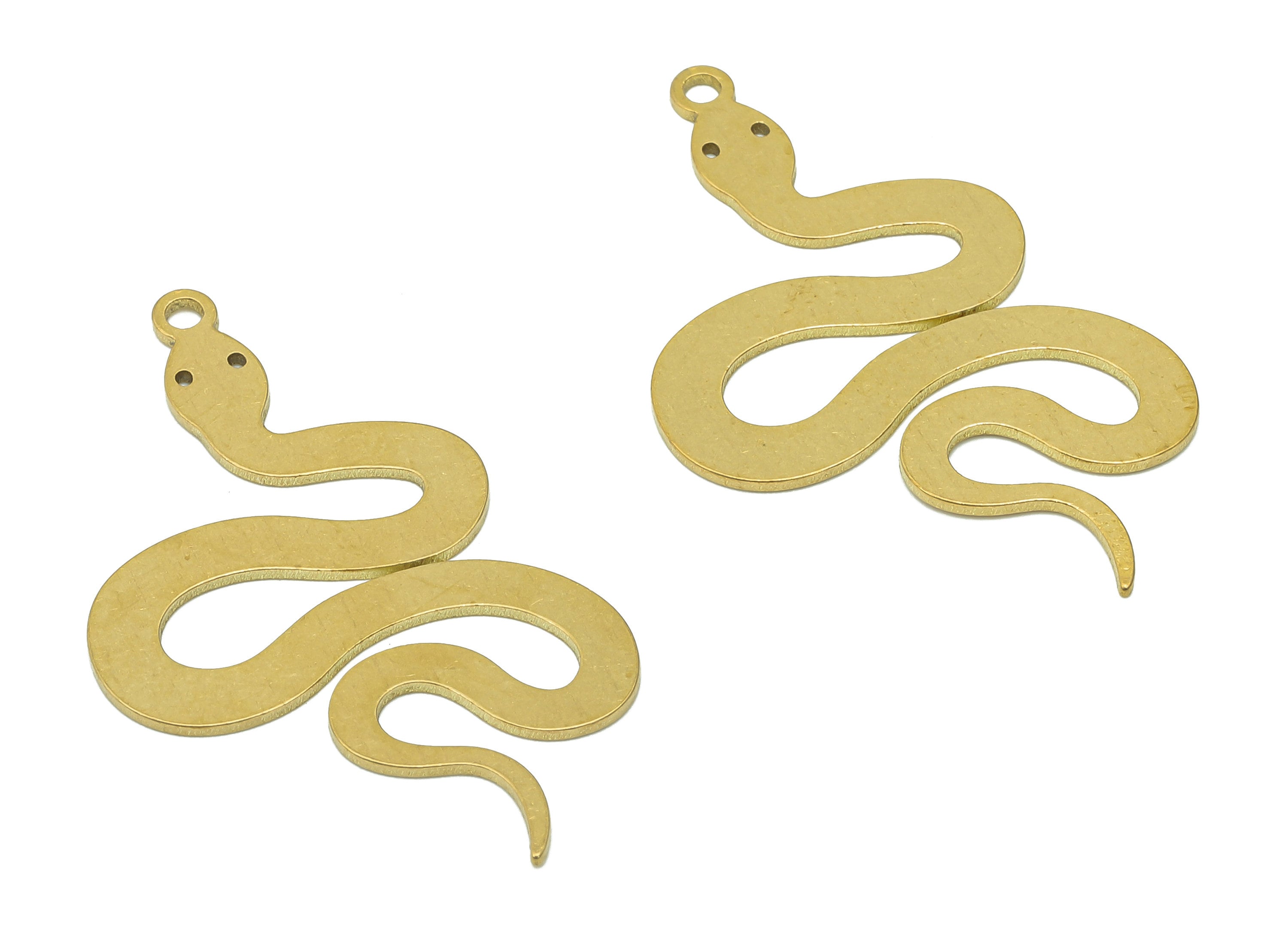 Brass Snake Earring Charms - Raw Brass Snake Earring - Pendant With Loop - Stamping Blank Snake Charm - 34.8x11.7x0.6mm - PPZ0190 - DOMEDBAZAAR