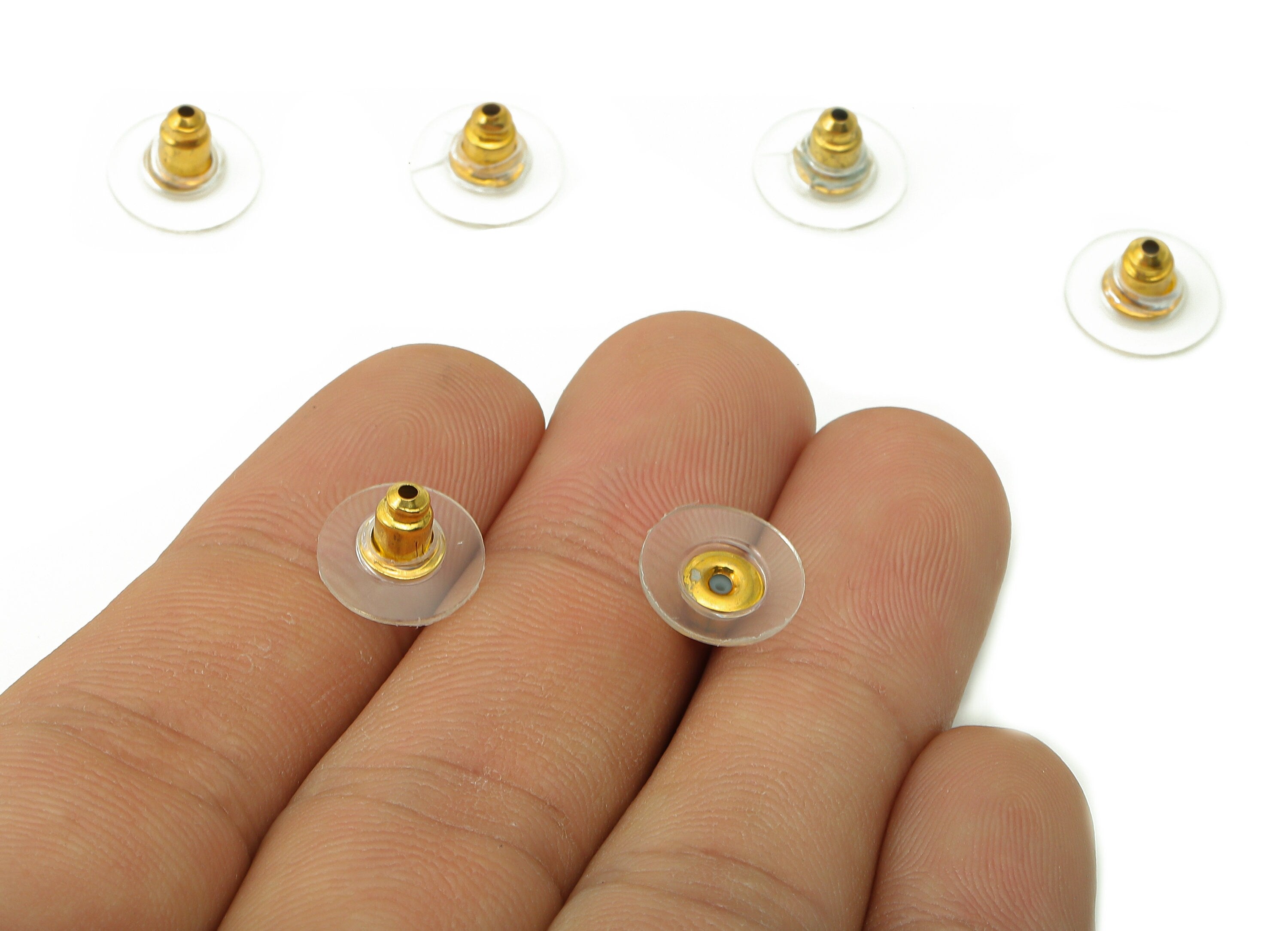 Earring Backs with Pads - Disc Earring Stopper - Ear Nuts & Backs - Rubber Earring Stopper - Gold Tone Plated Iron - 11.95x6.81mm - ES1009B - DOMEDBAZAAR