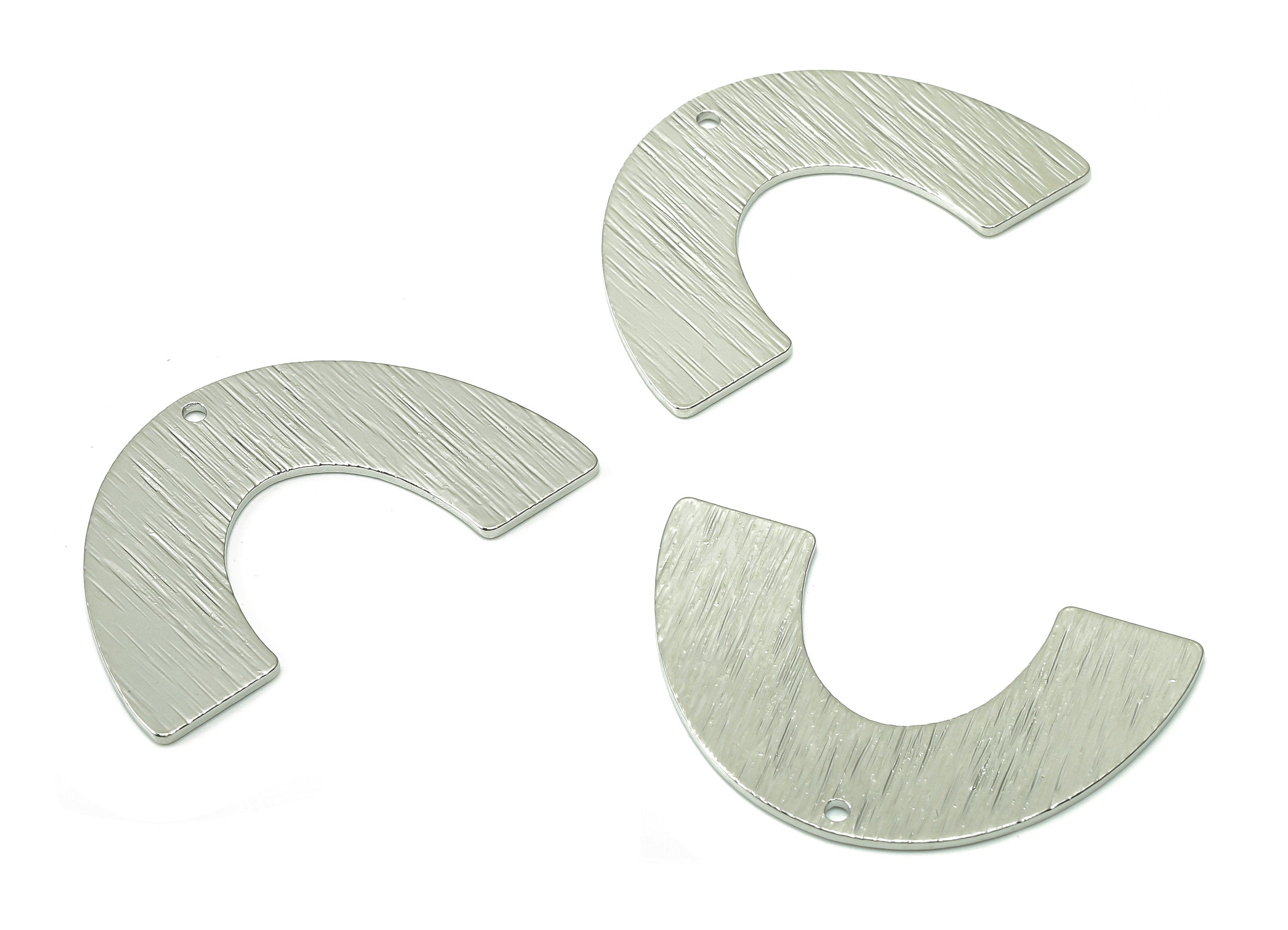 Brass Textured Semicircle Connector - Half Moon Earring - Rainbow Charm For Necklace - Silver Tone Plating - 34.2x21.3x0.8mm - PP3383S - DOMEDBAZAAR