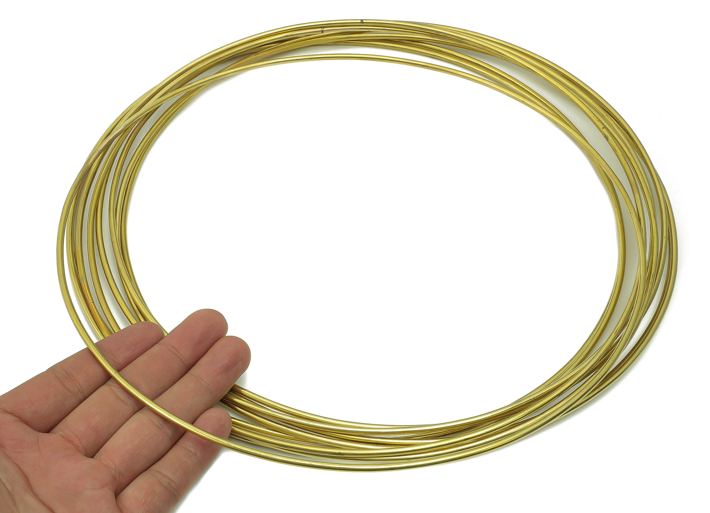 Circle Macrame Ring - Raw Brass Curved Himmeli Tube - Round Hanging Decor - Hoop Wire Ring Hanging Metalart - Wall Art 3x250mm - PP7988-250 - DOMEDBAZAAR