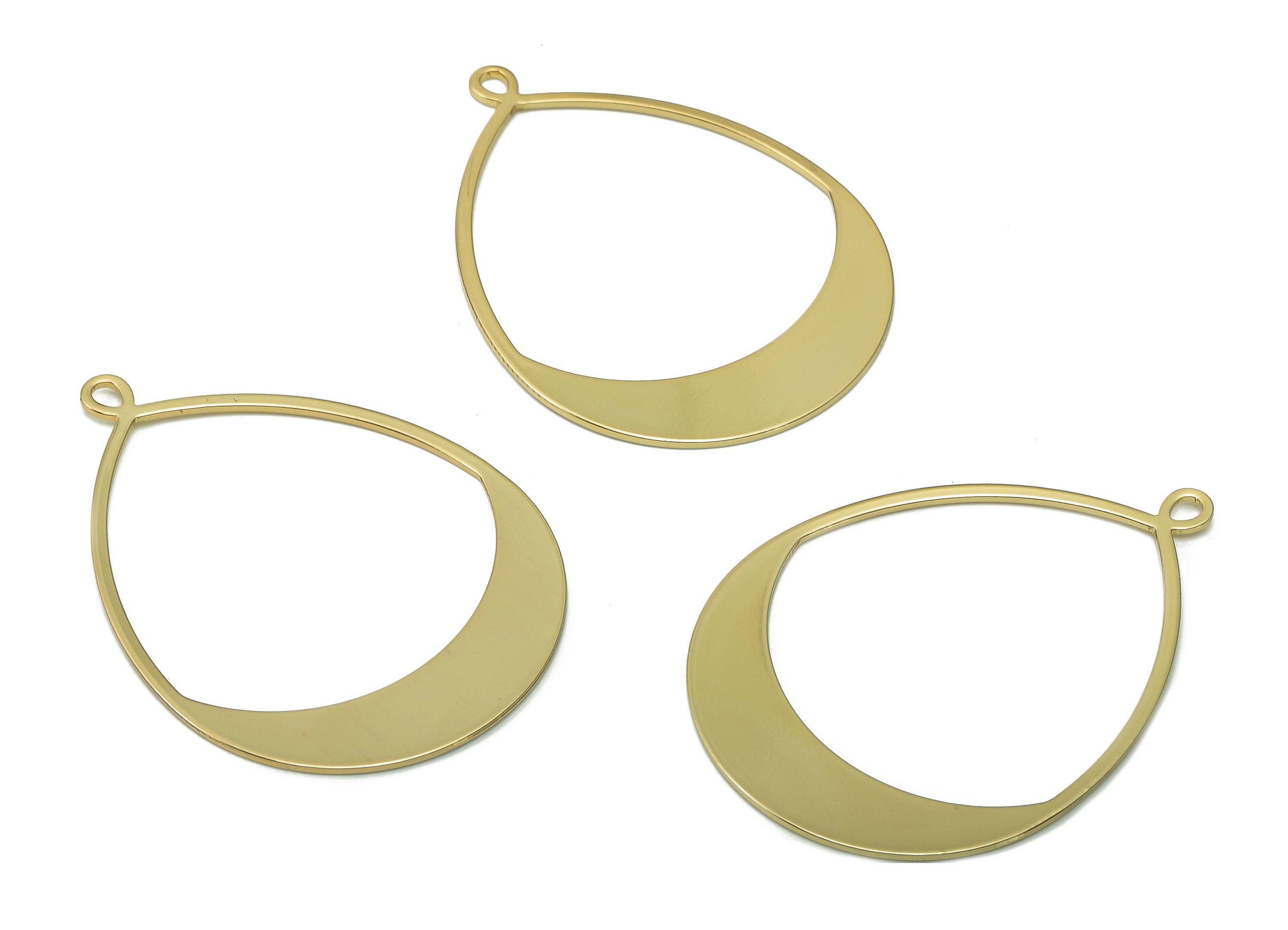 Brass Drop Earring Charm - Gold Wide Teardrop Earring - Pendant With Loop - 18K Real Gold Plating Charms - 49.5x35.9x0.9mm - RGP5337 - DOMEDBAZAAR