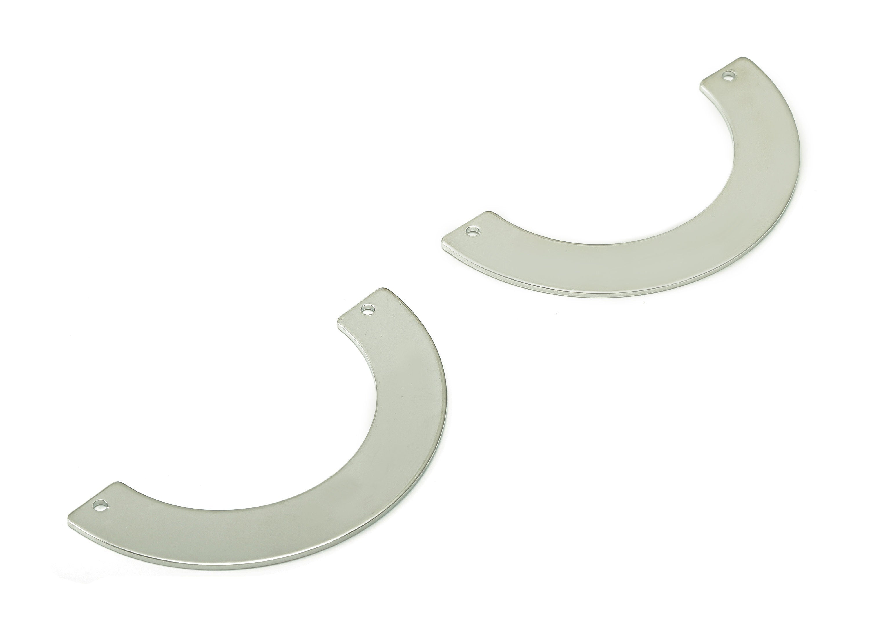 Brass U Semicircle Connector - Silver Rainbow Connector - Half Moon Earring With 2 Holes - 18K Real White Gold Plated - 50x24x1mm - RGP5338S - DOMEDBAZAAR