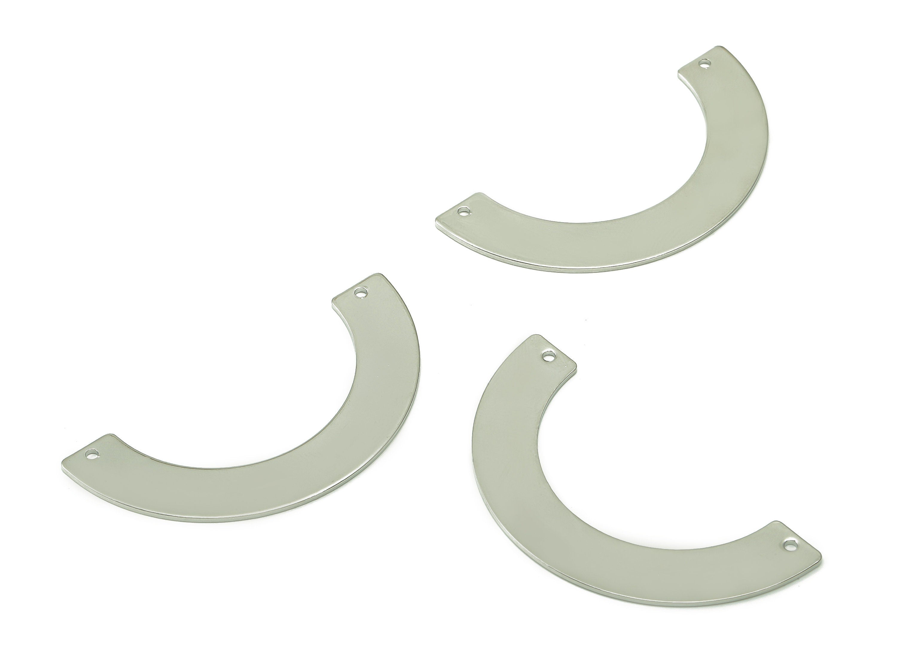 Brass U Semicircle Connector - Silver Rainbow Connector - Half Moon Earring With 2 Holes - 18K Real White Gold Plated - 50x24x1mm - RGP5338S - DOMEDBAZAAR