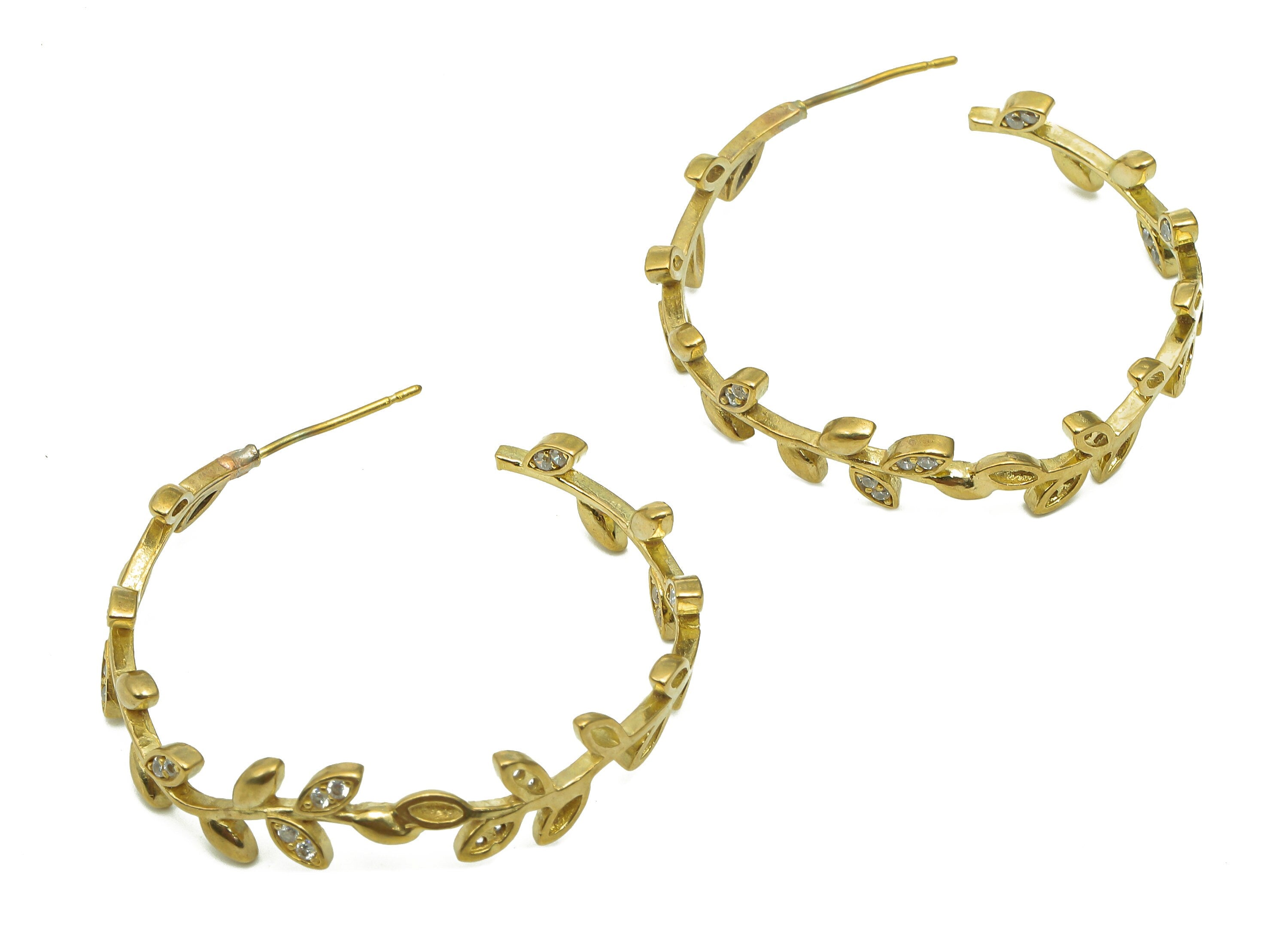 Brass Flower Chaplet Hoop Earring - Raw Brass Wreath C Earring Post - Zircon Branch Hoop Stud Earring - Brass Stud - 34.9x33.6x1.8mm -PP8010 - DOMEDBAZAAR