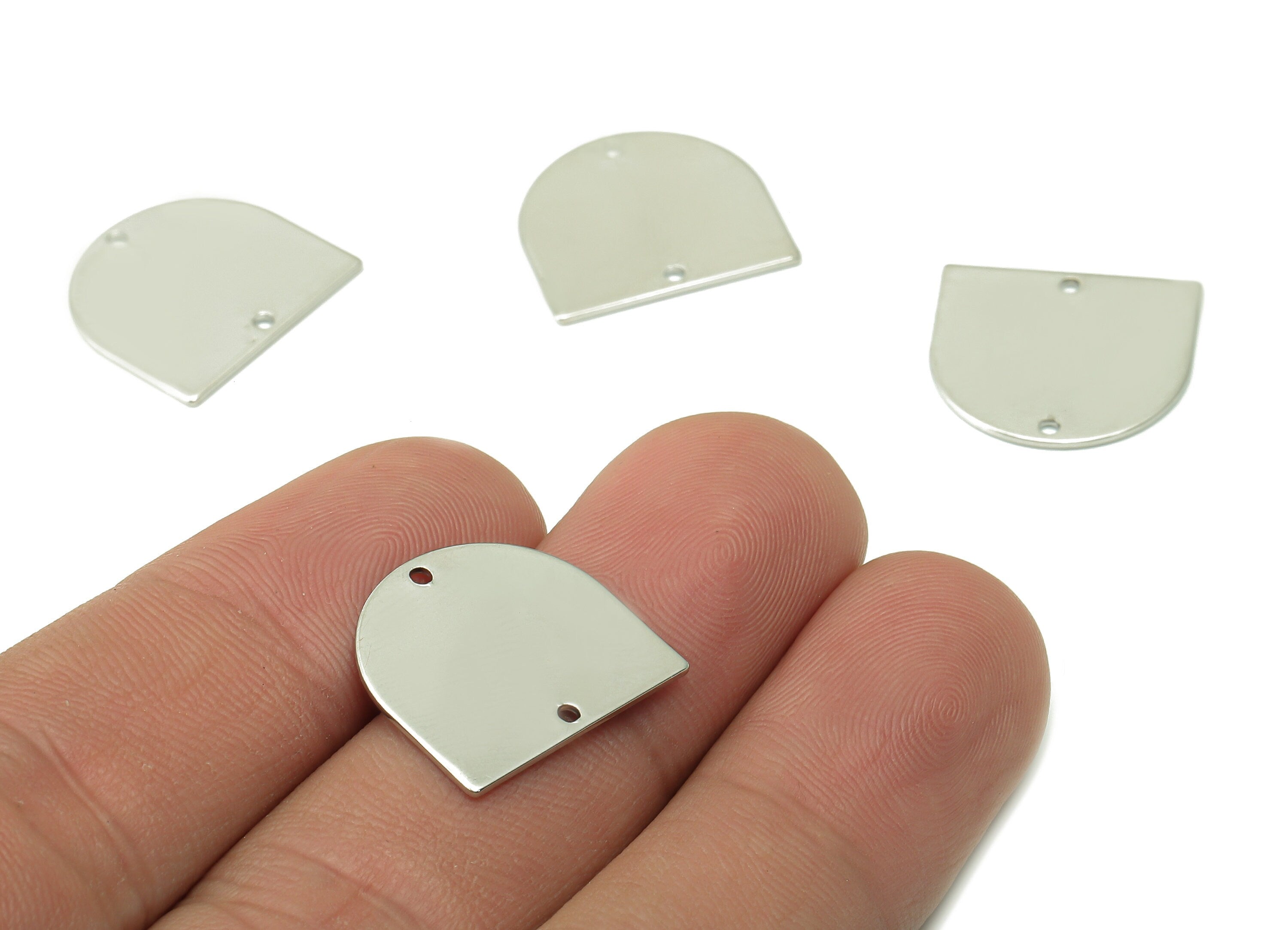 Brass Domed Earring Connector - White Gold Domed Earring - Pendant With 2 Holes - 18K Real White Gold Plating - 17.22x16.3x0.8mm - RGP5340S - DOMEDBAZAAR