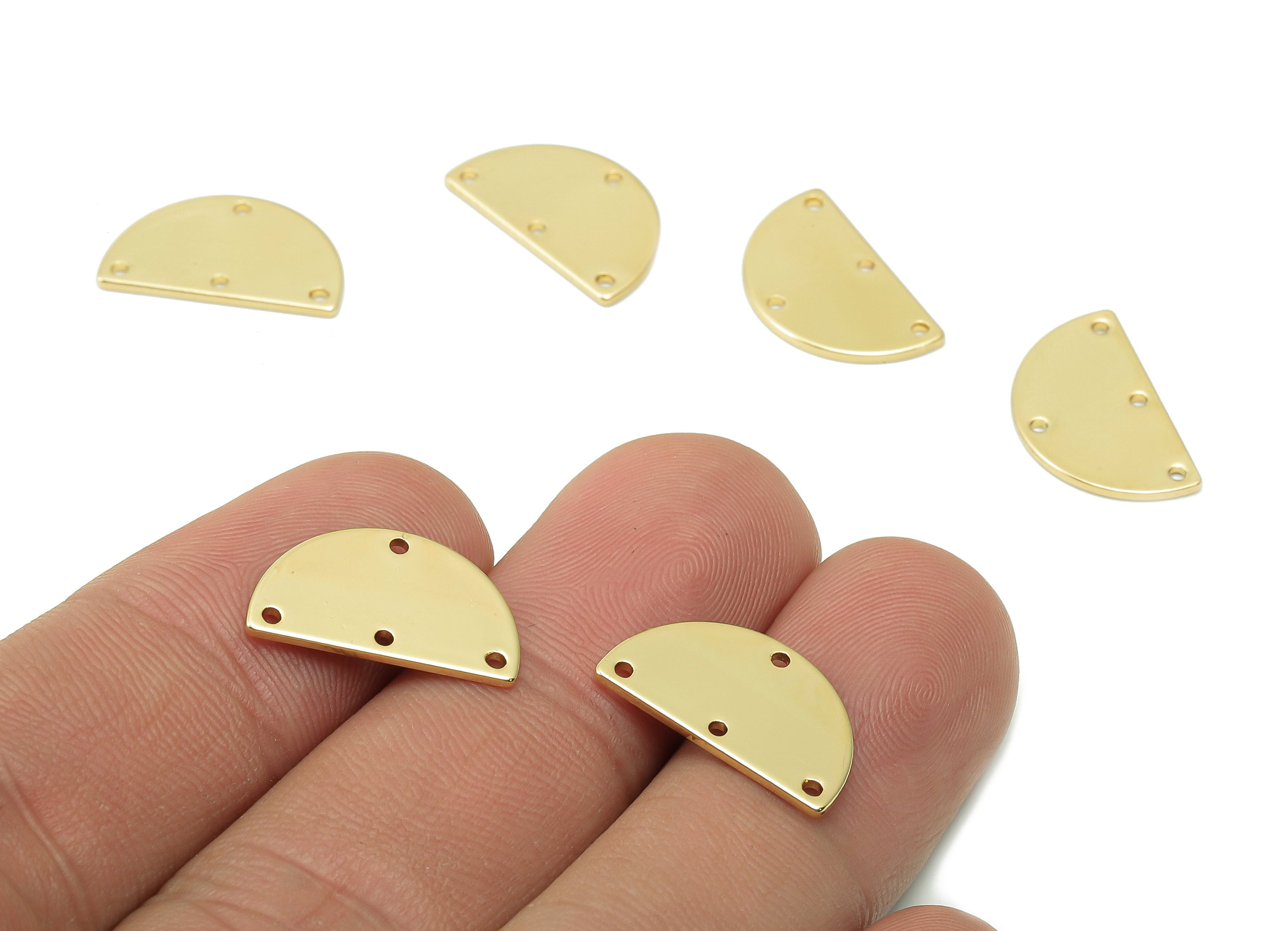 Brass Semicircle Connector - Gold Half Round Earring - Pendant With 4 Holes - 18K Real Gold Plating Charms - 16.85x9.89x0.9mm - RGP5342 - DOMEDBAZAAR