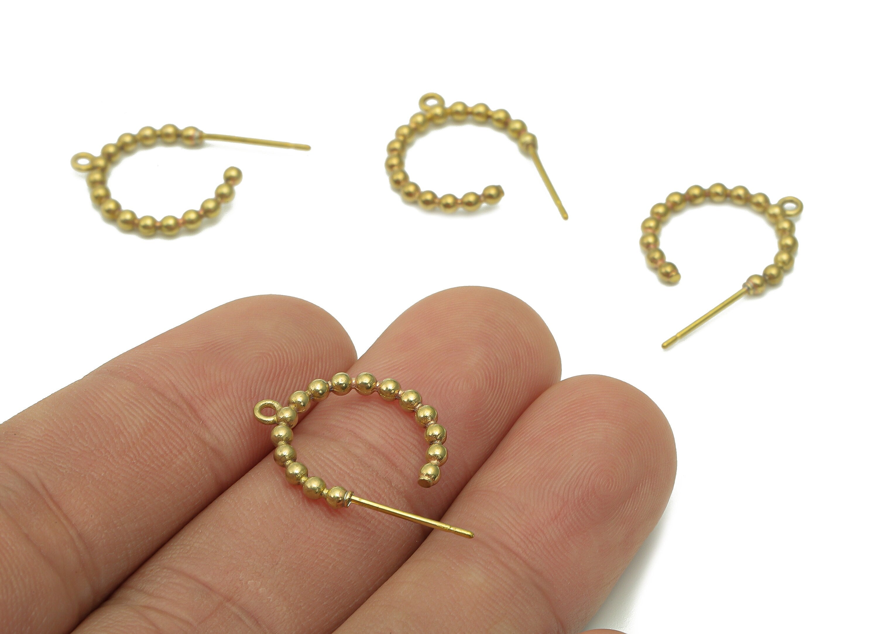 Brass Beads Hoop Earring - Raw Brass C Beads Earring Post - Open Hoop Stud Earring - Brass Stud With Loop - 16.3x14.6x2.1mm-PP8018 - DOMEDBAZAAR