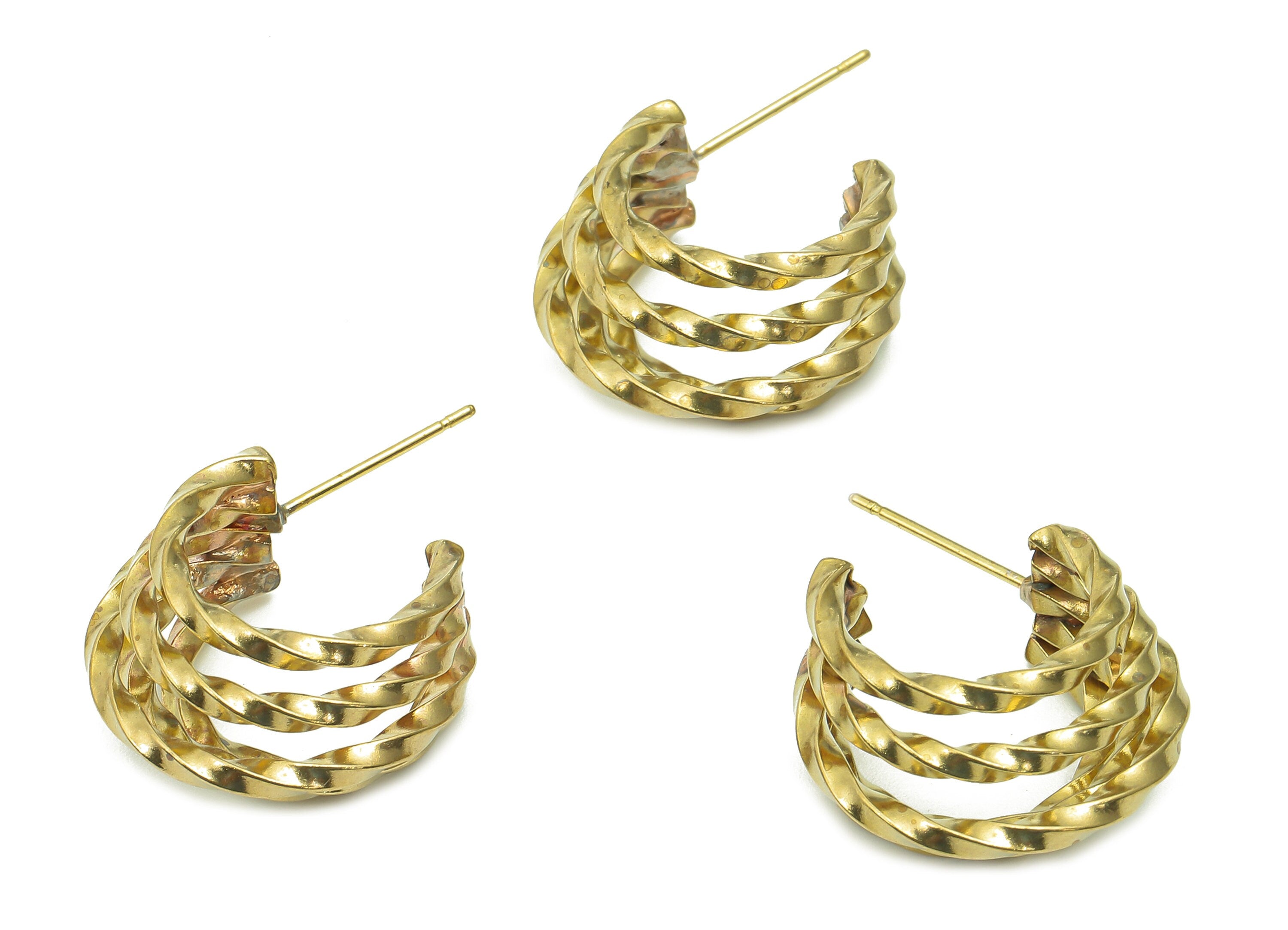 Brass Open Hoop Earrings Stud - Raw Brass Twisted C Earring Post - Open Hoop Stud Earring - Brass Stud - 19.4x17.6x1.7mm - PP8019 - DOMEDBAZAAR