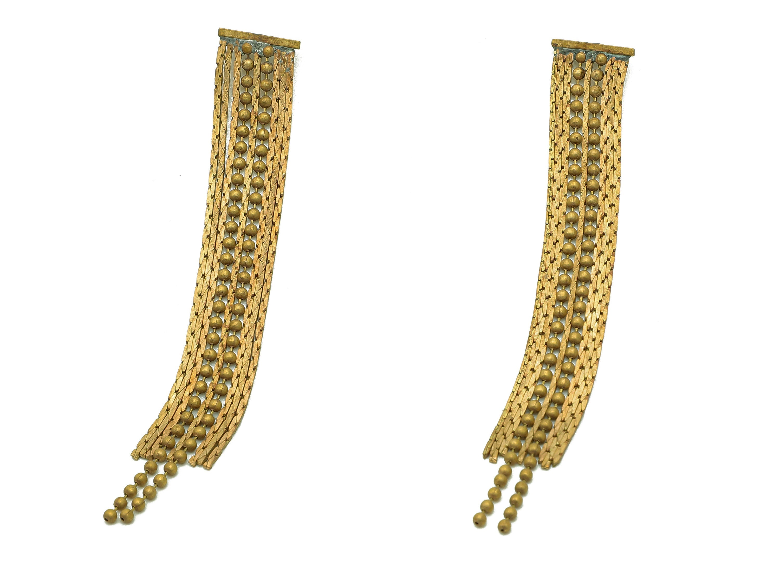 Brass Ball Chain Earring Stud - Raw Brass Tassel Earring Post - Long Tassel Snake Chain Earring - Brass Stud Earring - 64.7x10x0.9mm -PP8024 - DOMEDBAZAAR