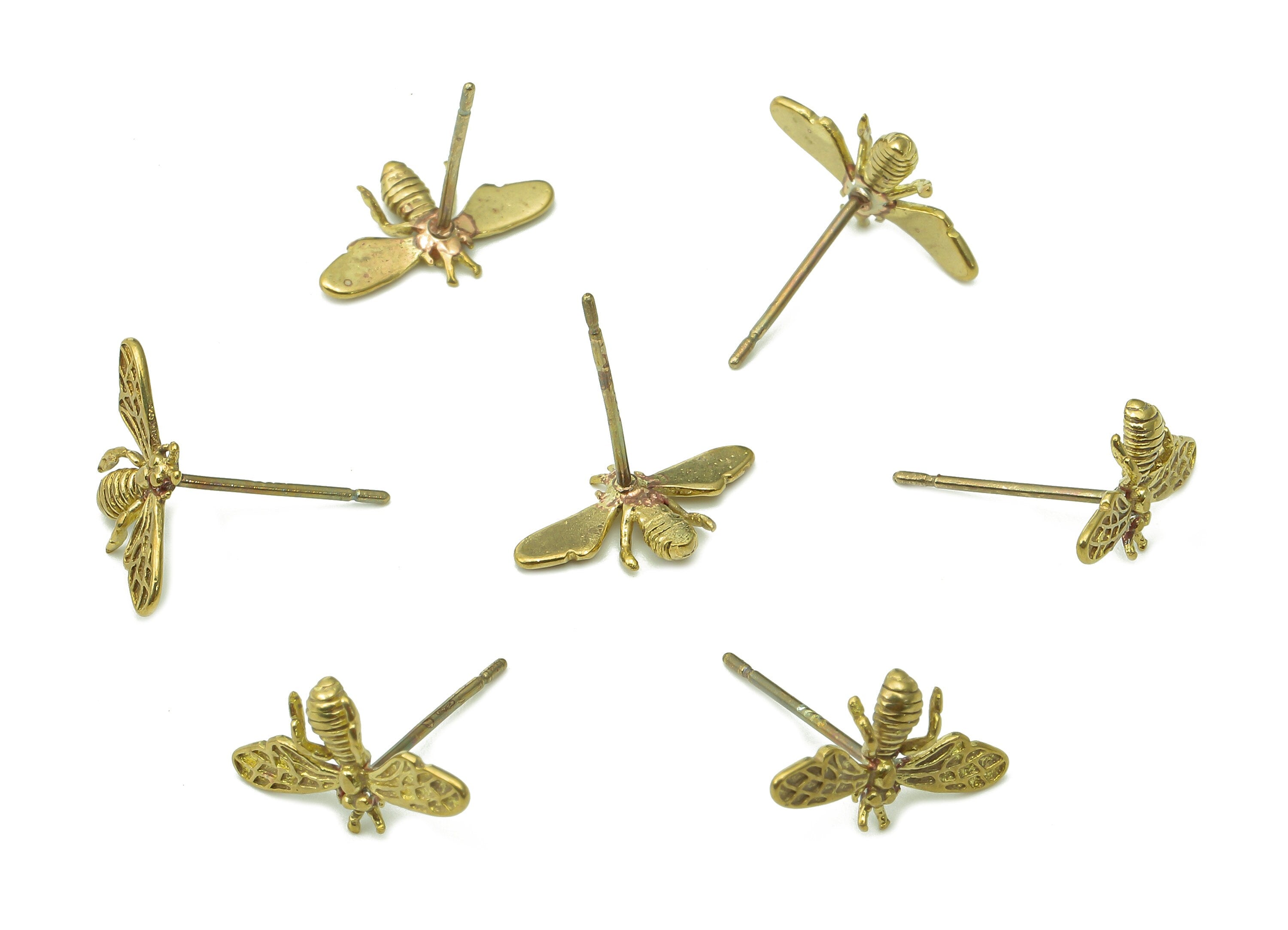 Brass Bee Earrings Stud - Raw Brass Bee Earring Post - Bee Stud Earring - Brass Stud - 14.2x8.6x0.6mm - PP8031 - DOMEDBAZAAR