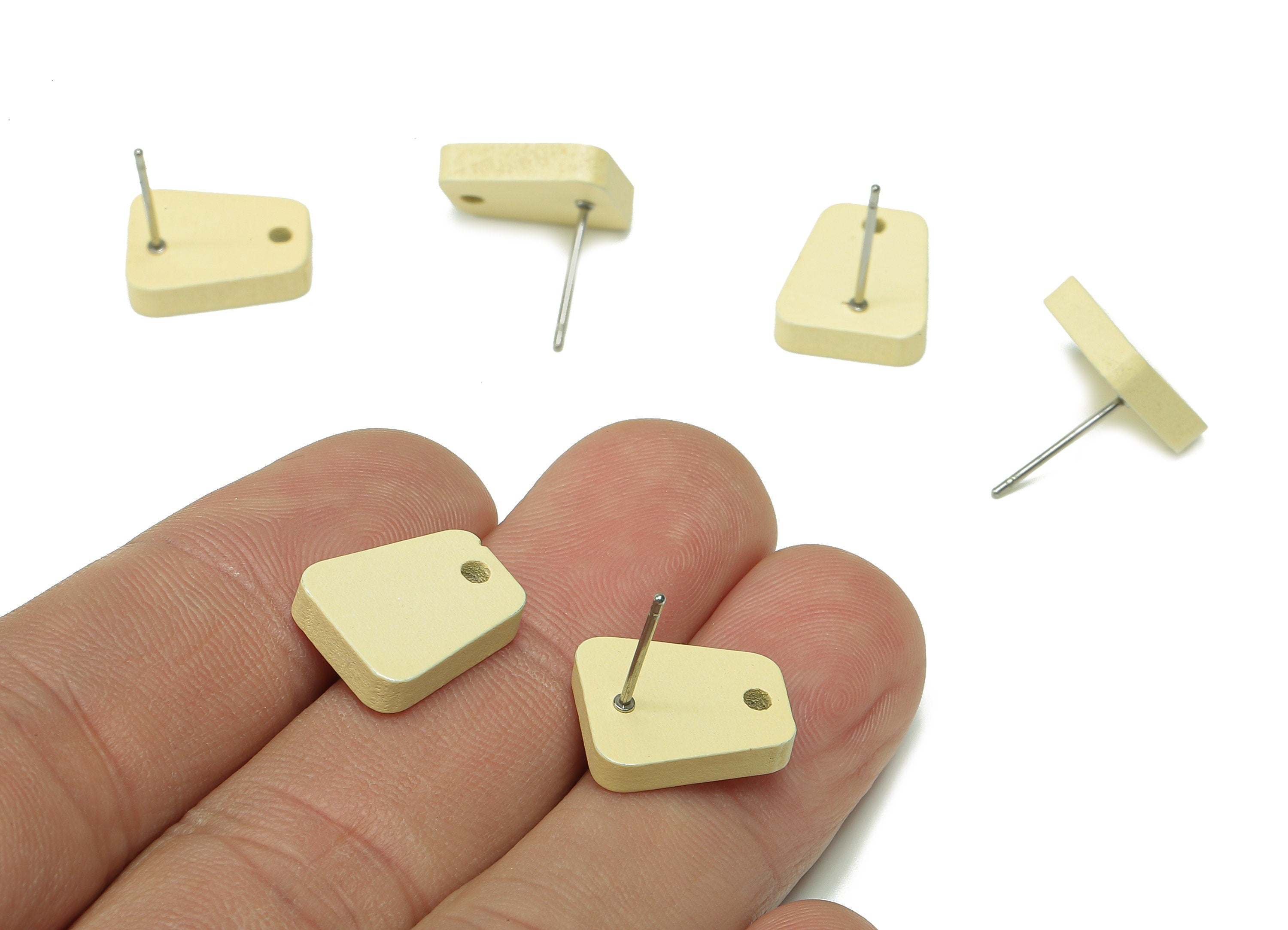 Hemu Wood Trapezoid Earring Stud - Yellow Trapezium Earring Post - Stainless Steel Stud - Earring Finding - 14.02x11.53x3.3mm - BB1279A - DOMEDBAZAAR