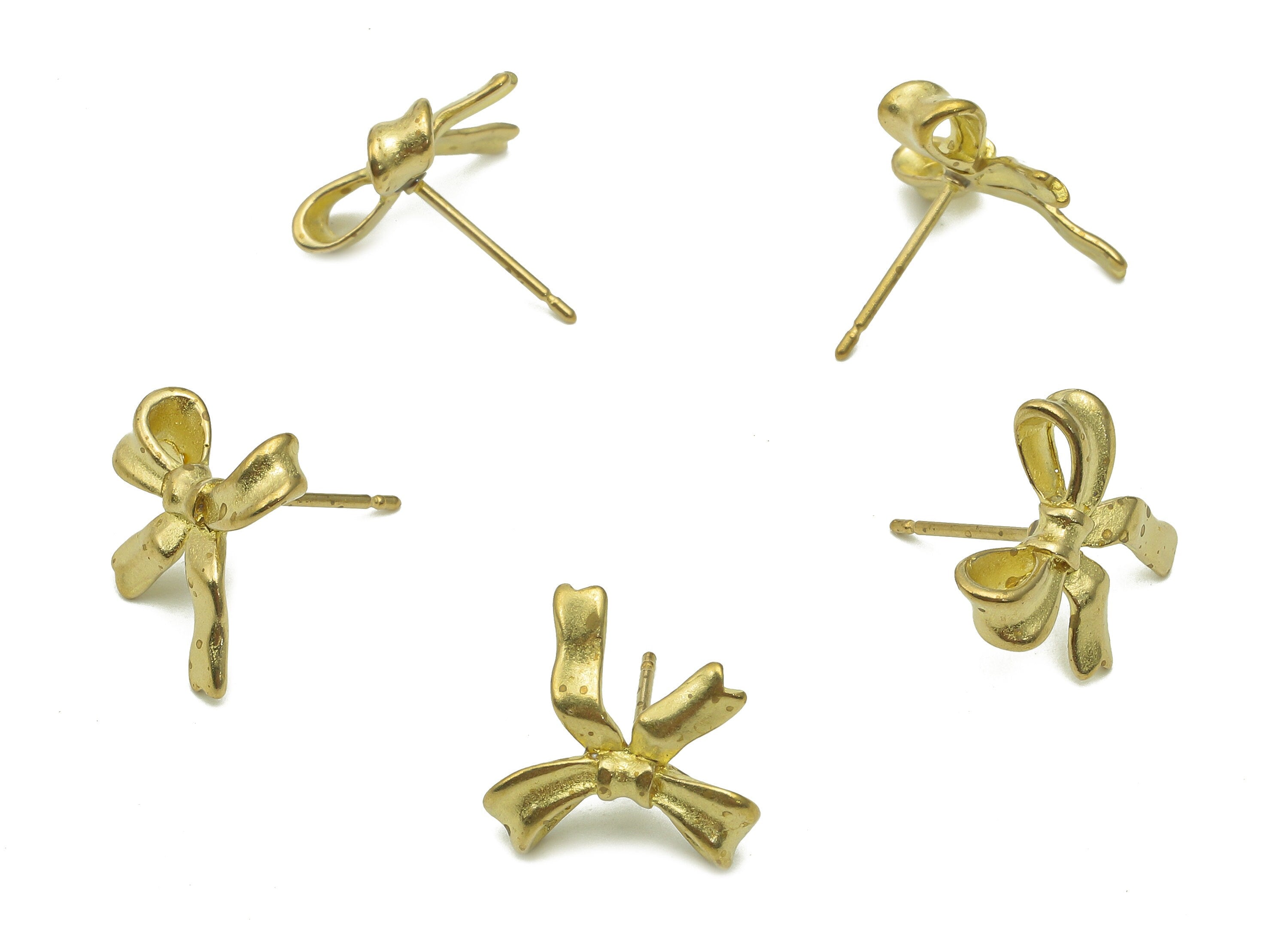 Brass Bow-Knot Earrings Stud - Raw Brass Bow Tie Earring Post - Tie Stud Earring - Brass Stud - 14x13.4x0.8mm - PP8039 - DOMEDBAZAAR