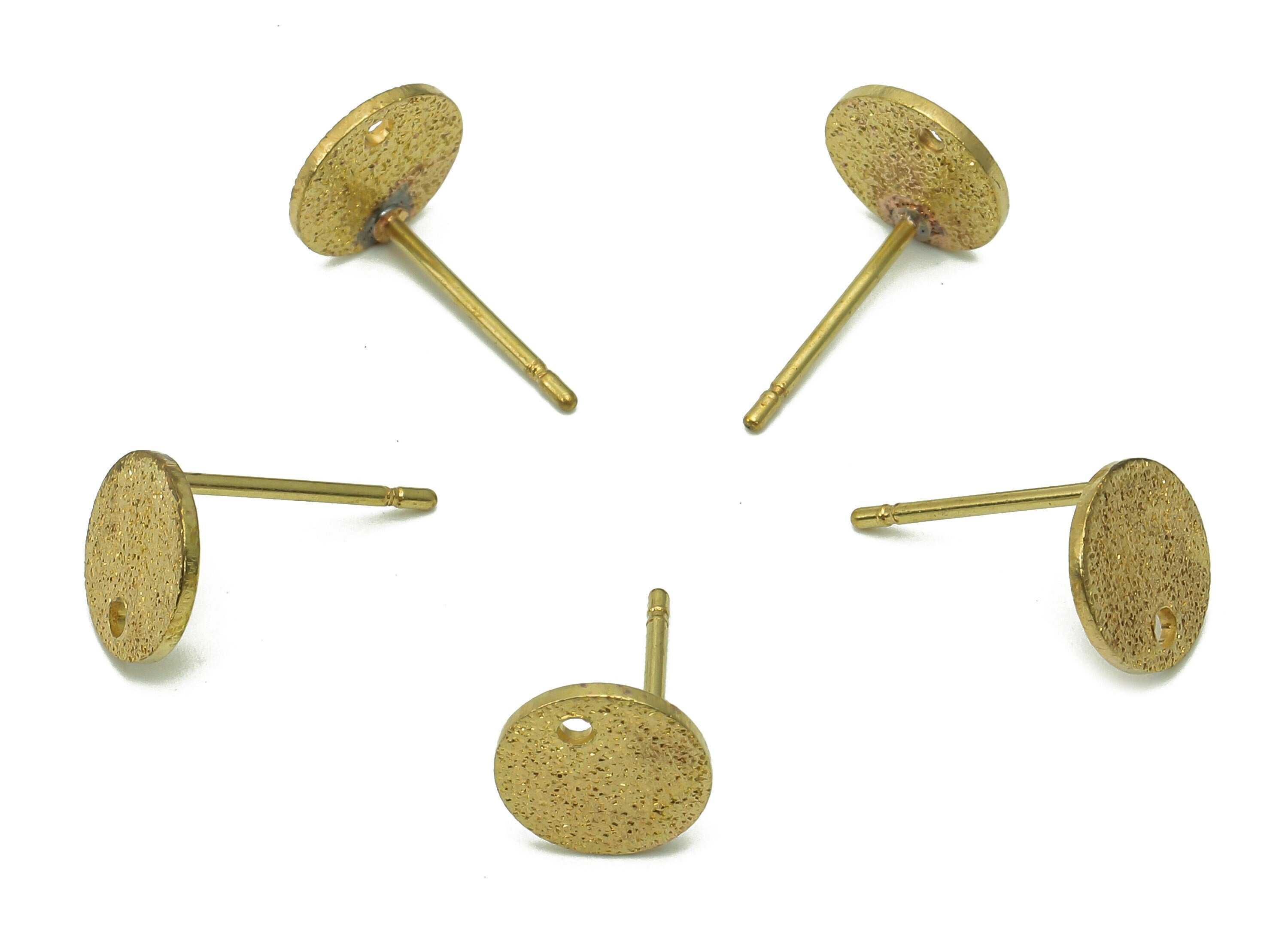 Brass Textured Round Earrings Stud - Raw Brass Circle Earring Post - Stud Earring - Brass Stud - 8x8x0.8mm - PP8042 - DOMEDBAZAAR