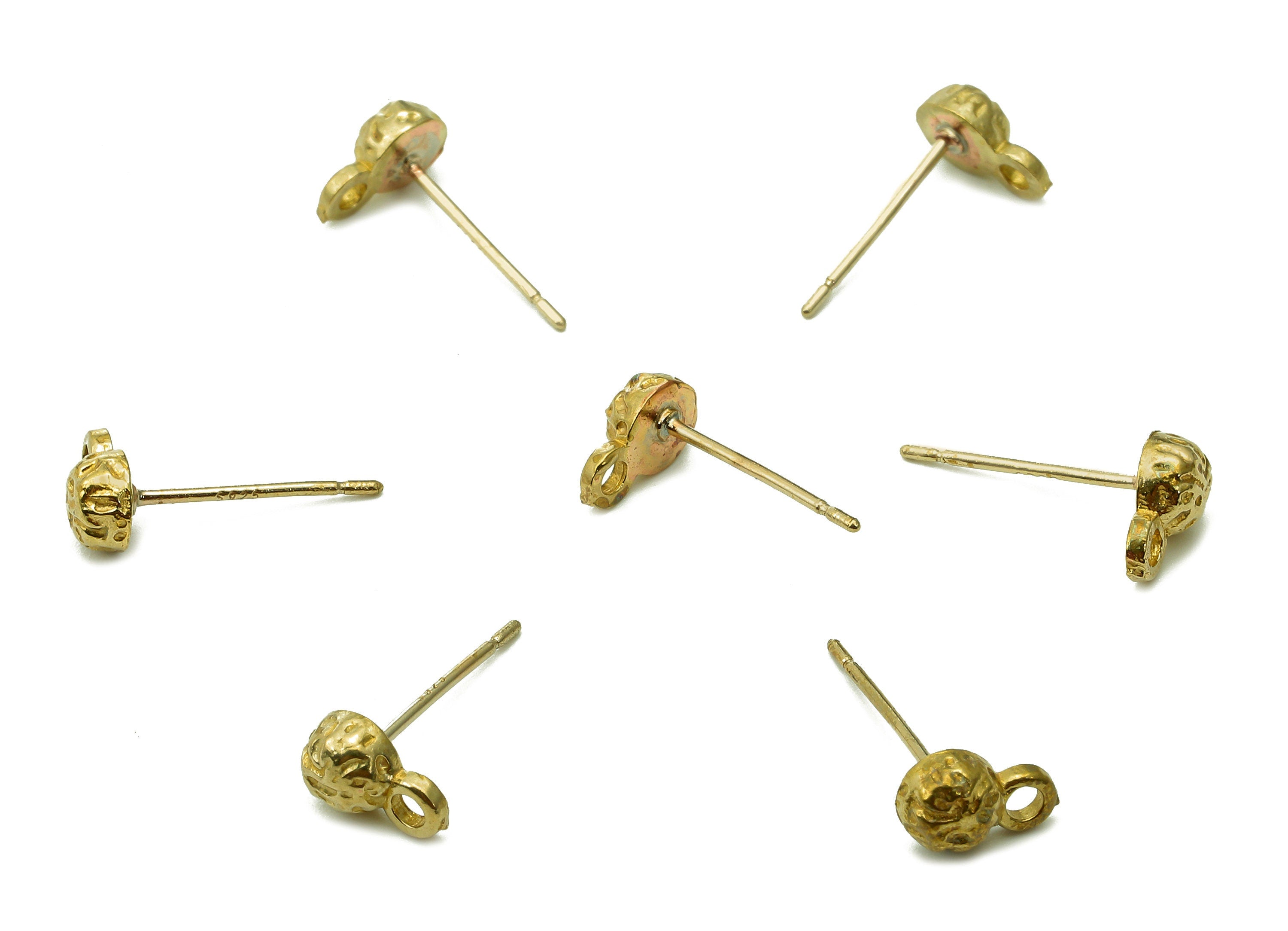 Brass Textured Bead Earrings Stud - Raw Brass Ball Earring Post - Mini Ball Stud Earring With Loop - Brass Stud - 7.5x4.7x3.1mm - PP8044 - DOMEDBAZAAR