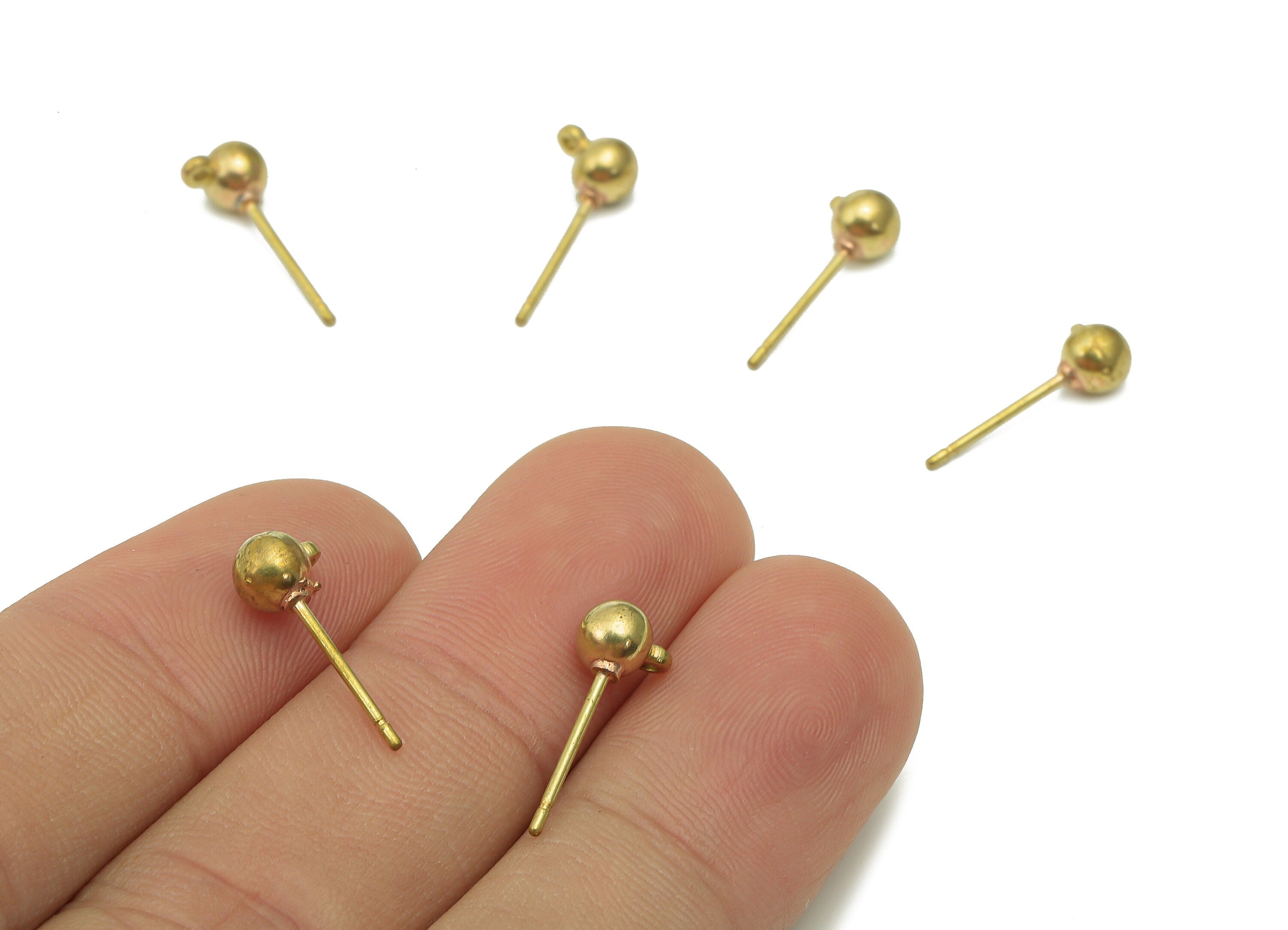 Brass Mini Ball Earrings Stud - Raw Brass Ball Earring Post - Mini Ball Stud Earring With Loop - Brass Stud - 6.6x6.6x5mm - PP8048 - DOMEDBAZAAR
