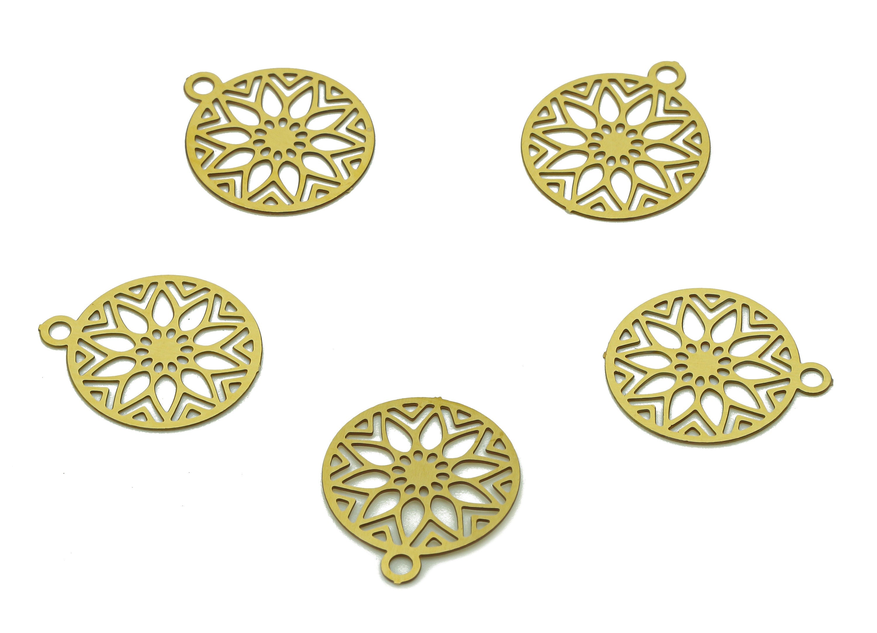 Brass Mini Round Earring Charm - Raw Brass Earring With Loop - Flower Pendant For Necklace - Mini Bracelet Charm - 14.7x12.5x0.3mm -JJC12945 - DOMEDBAZAAR