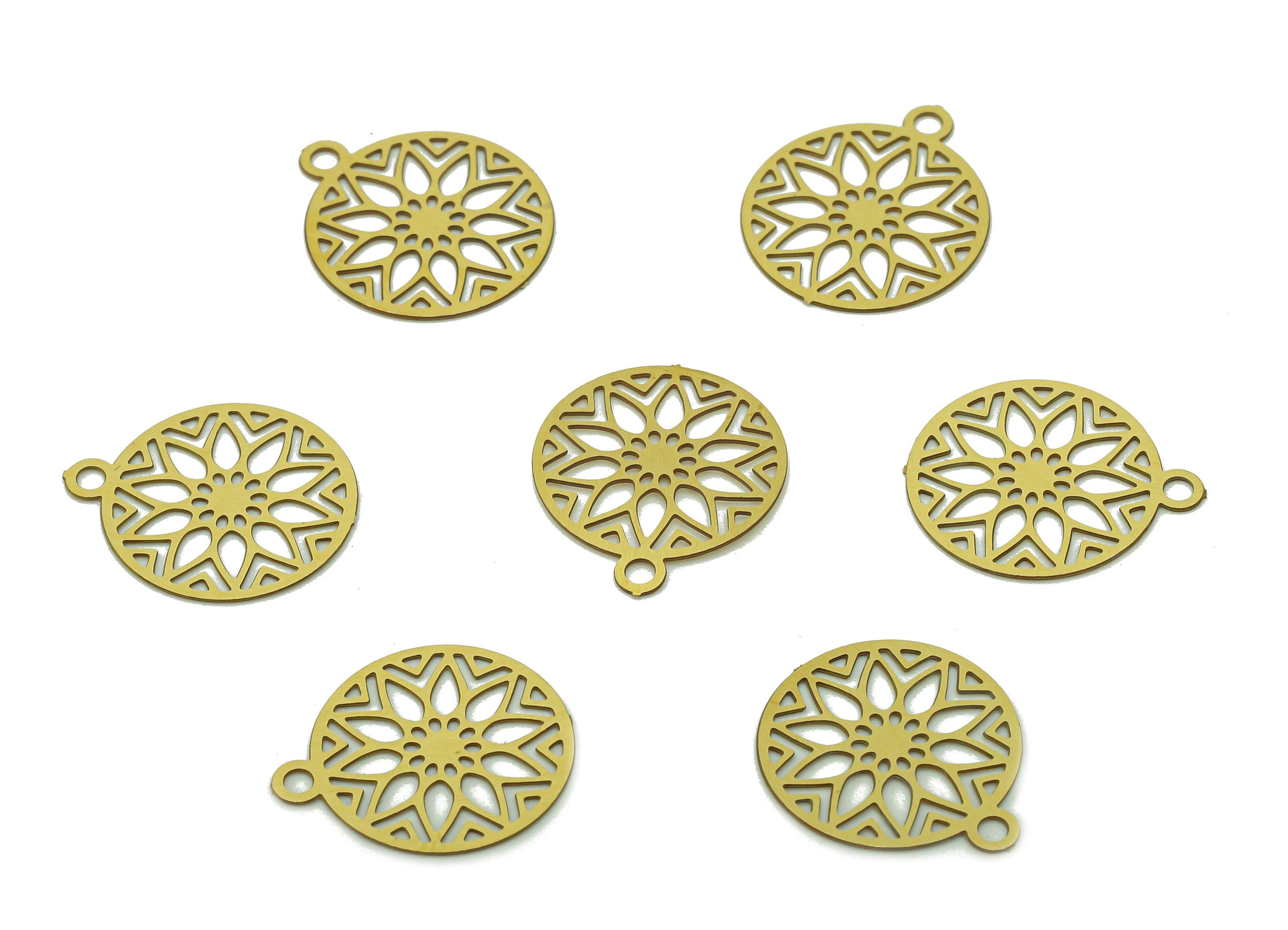 Brass Mini Round Earring Charm - Raw Brass Earring With Loop - Flower Pendant For Necklace - Mini Bracelet Charm - 14.7x12.5x0.3mm -JJC12945 - DOMEDBAZAAR