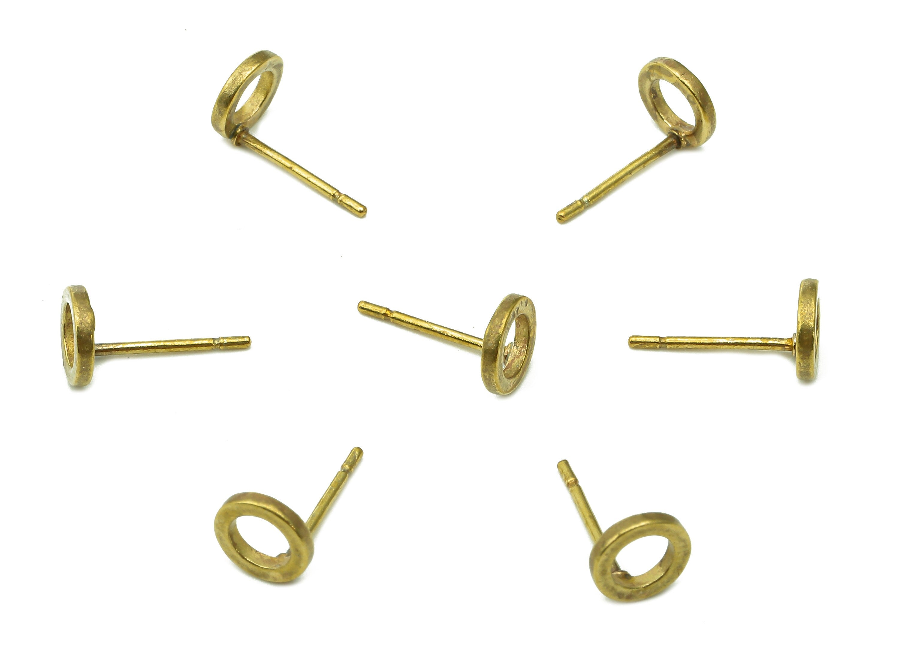 Brass Mini Round Earrings Stud - Raw Brass Mini Circle Earring Post - Circle Hoop Stud Earring - Brass Stud - 5.9x5.9x1mm - PP8050 - DOMEDBAZAAR