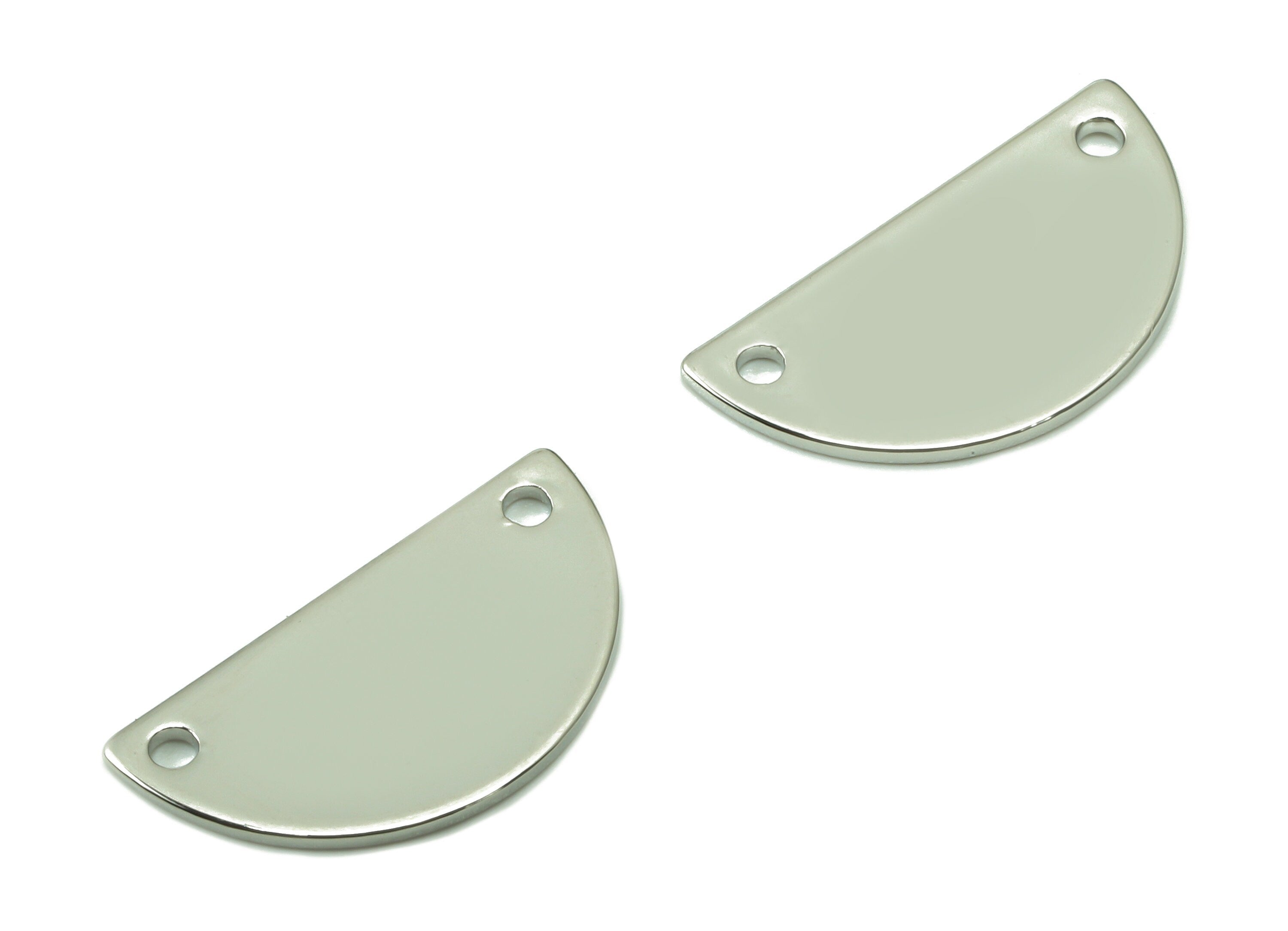Brass Semicircle Connector - Gold Half Round Earring - Pendant With 2 Holes - 18K Real White Gold Plating Charm - 15.43x8.1x0.7mm - RGP5341S - DOMEDBAZAAR