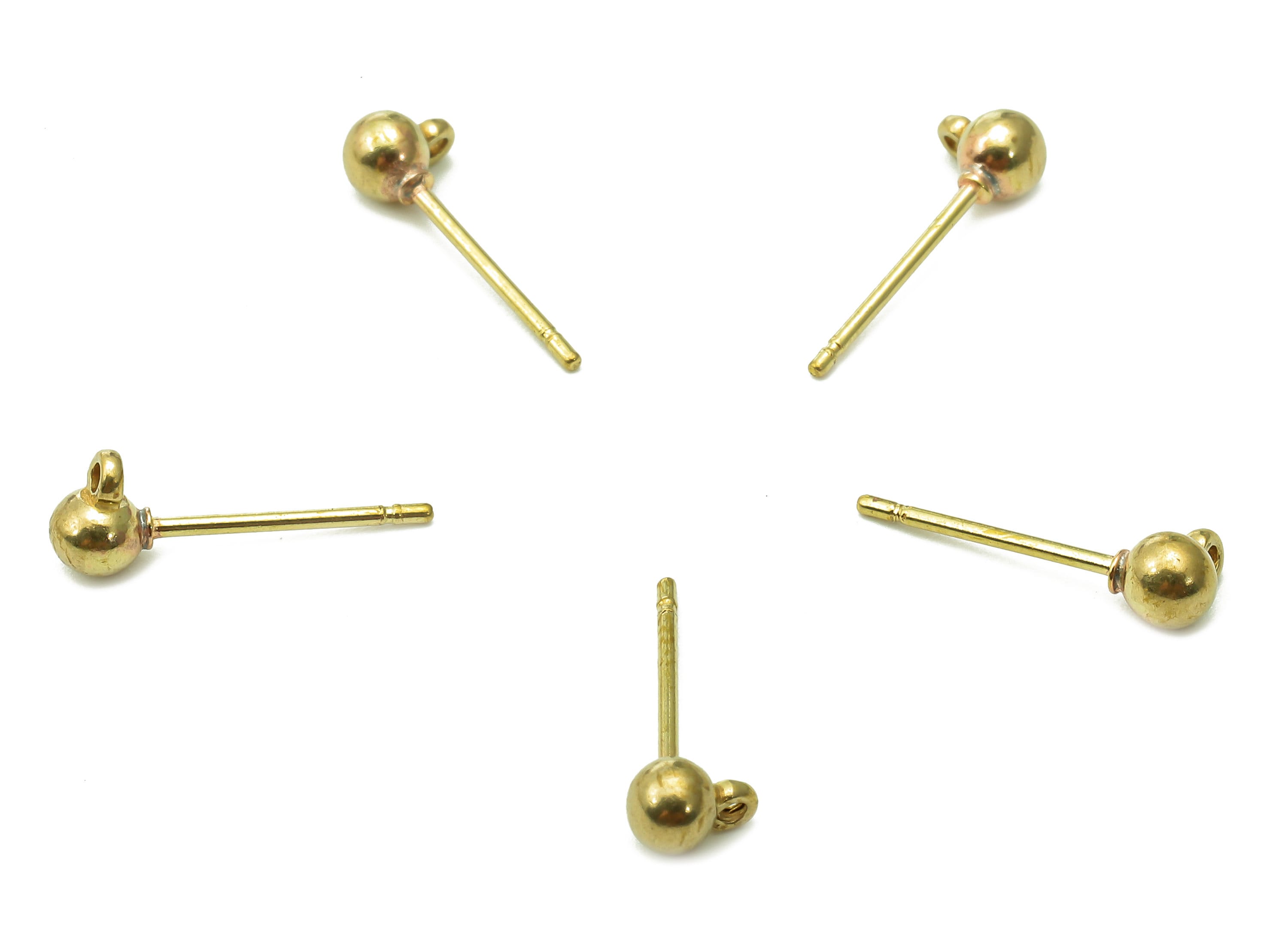 Brass Mini Ball Earrings Stud - Raw Brass Ball Earring Post - Mini Ball Stud Earring With Loop - Brass Stud - 5.4x3.9x3.9mm - PP8053 - DOMEDBAZAAR
