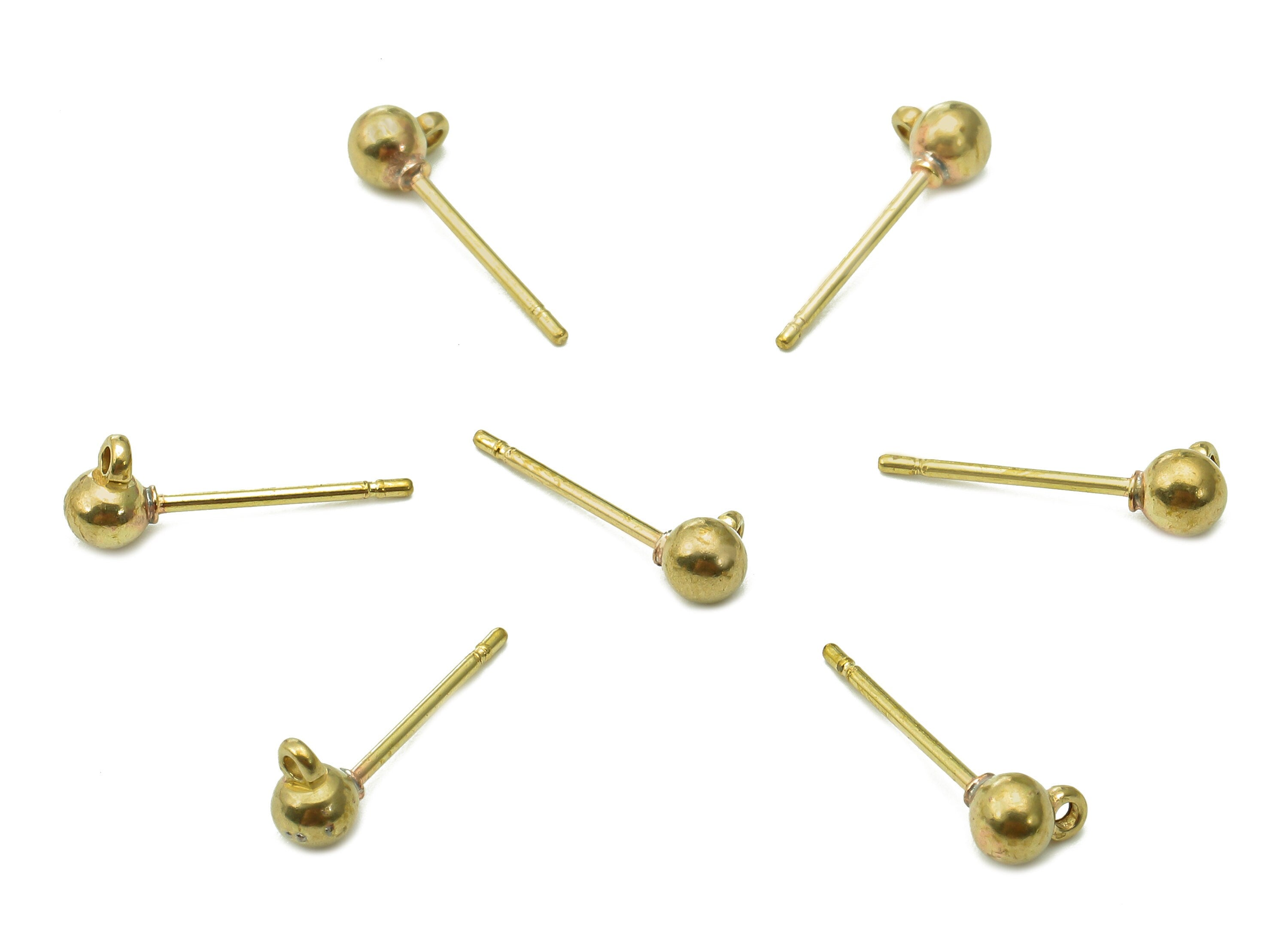 Brass Mini Ball Earrings Stud - Raw Brass Ball Earring Post - Mini Ball Stud Earring With Loop - Brass Stud - 5.4x3.9x3.9mm - PP8053 - DOMEDBAZAAR
