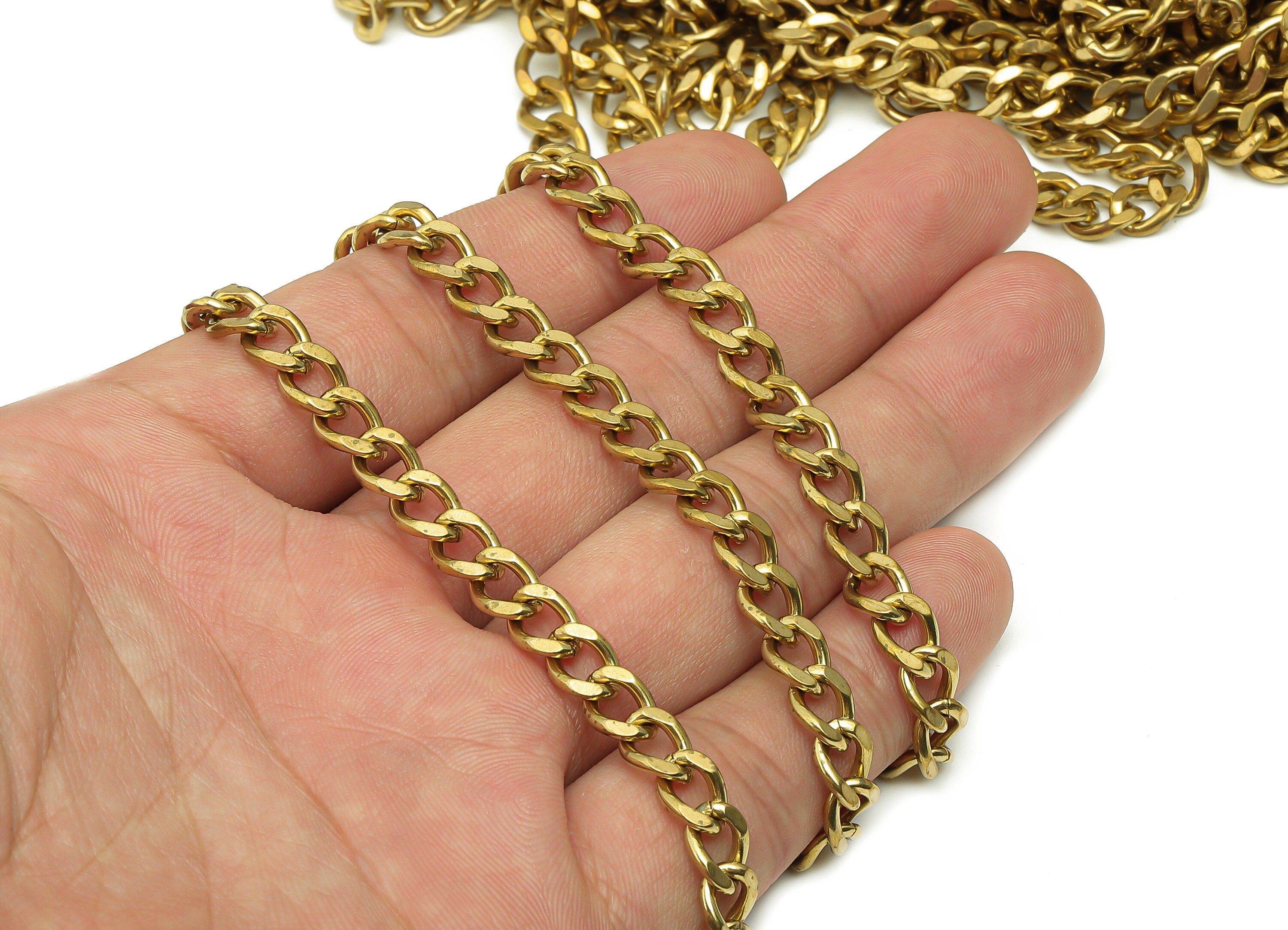 Brass Curb Chain - Raw Brass Faceted Chain - Open Link Curb Chain - Brass Faceted Chain - 8.78x6.67x1.85mm - CC1220 - DOMEDBAZAAR