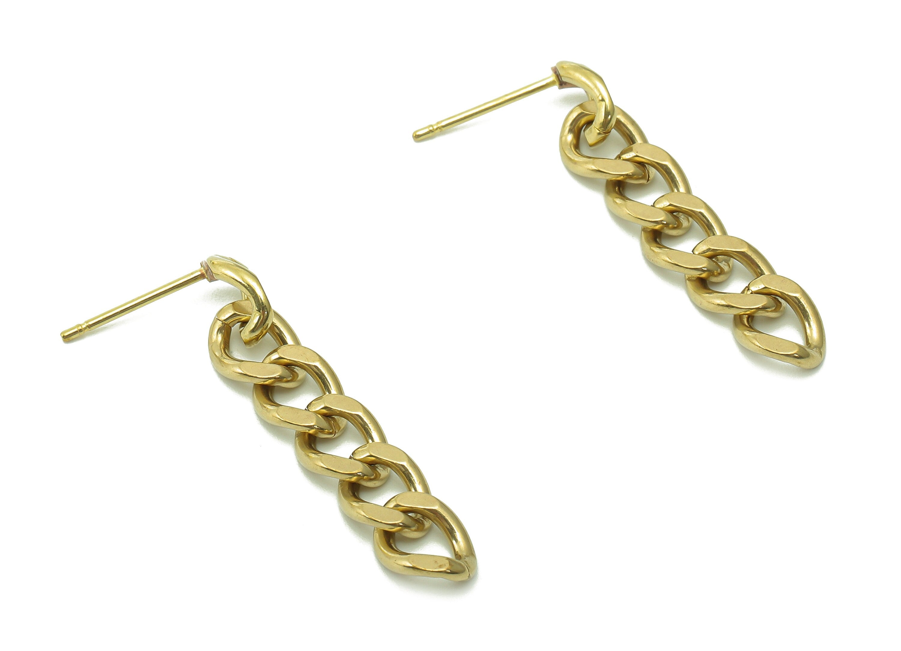 Brass Faceted Chain Earring Stud - Raw Brass Curb Chain Earring Post - Faceted Chain Stud Earring - Silver Needle - 35.3x6.4x1.5mm - PP7996 - DOMEDBAZAAR