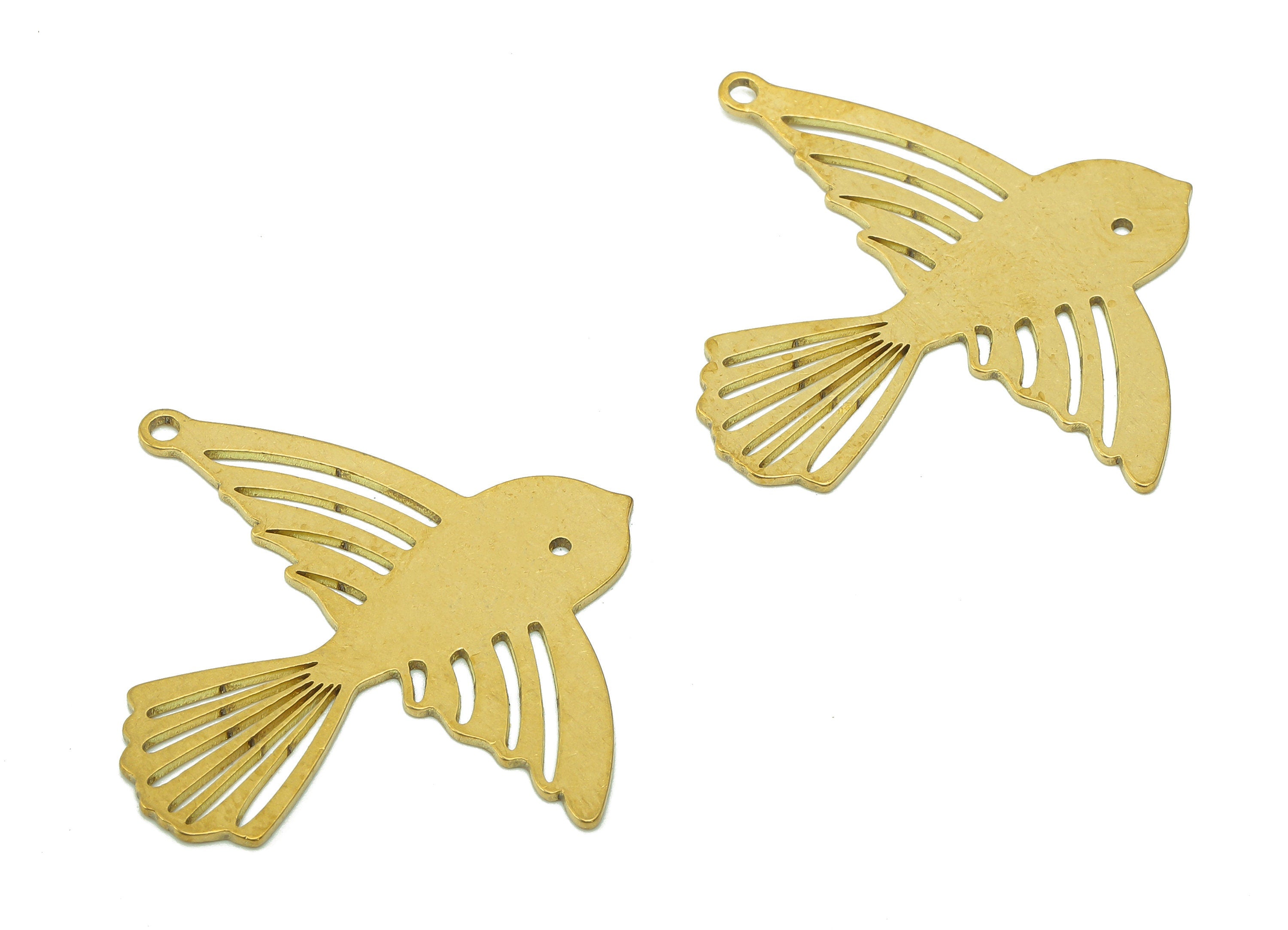 Brass Bird Earring Charm - Raw Brass Bird Earrings - Bird Pendant With Loop - Bird Charms For Necklace - 35.8x31.7x0.7mm - PPA5442 - DOMEDBAZAAR