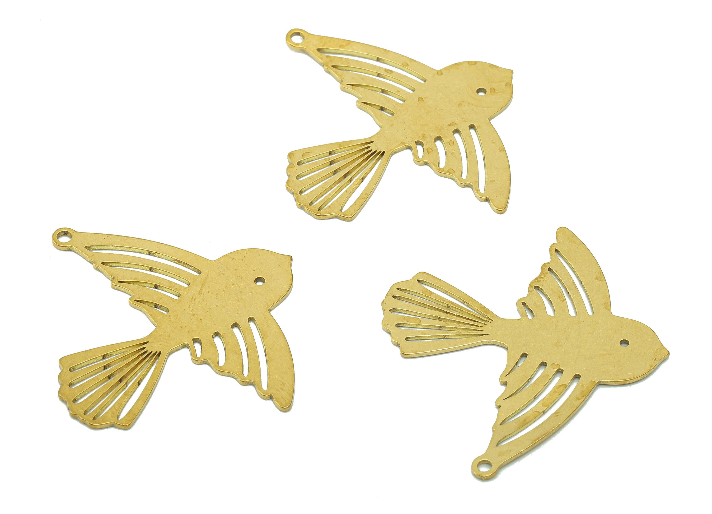 Brass Bird Earring Charm - Raw Brass Bird Earrings - Bird Pendant With Loop - Bird Charms For Necklace - 35.8x31.7x0.7mm - PPA5442 - DOMEDBAZAAR