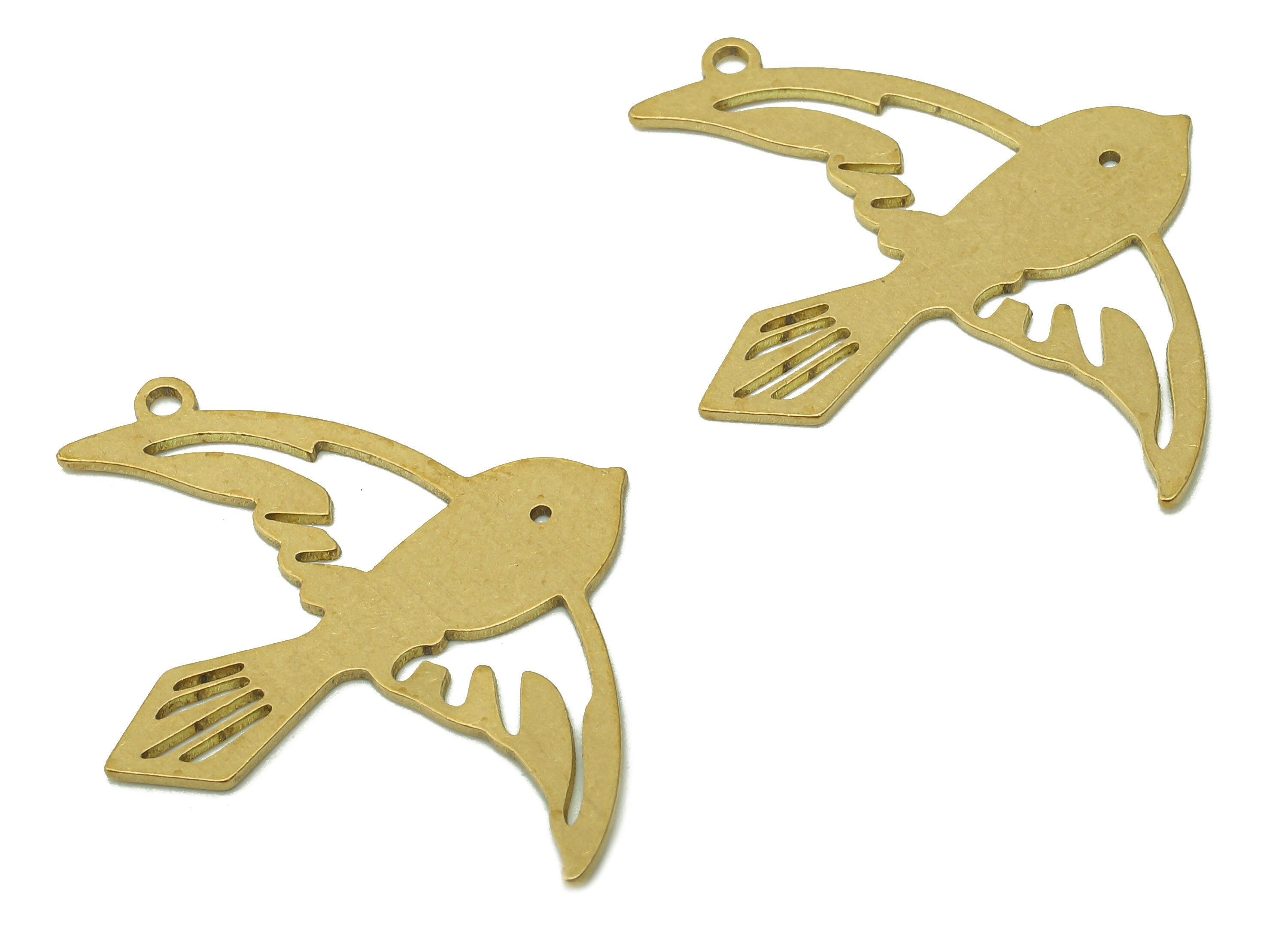 Brass Bird Earring Charm - Raw Brass Bird Earrings - Bird Pendant With Loop - Bird Charms For Necklace - 35x27.6x0.7mm - PPA5446 - DOMEDBAZAAR