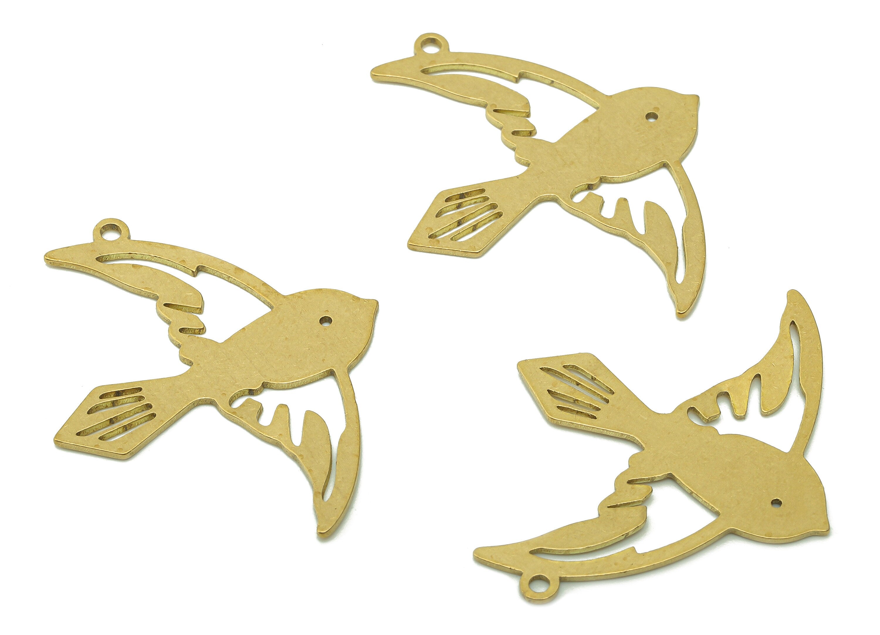Brass Bird Earring Charm - Raw Brass Bird Earrings - Bird Pendant With Loop - Bird Charms For Necklace - 35x27.6x0.7mm - PPA5446 - DOMEDBAZAAR
