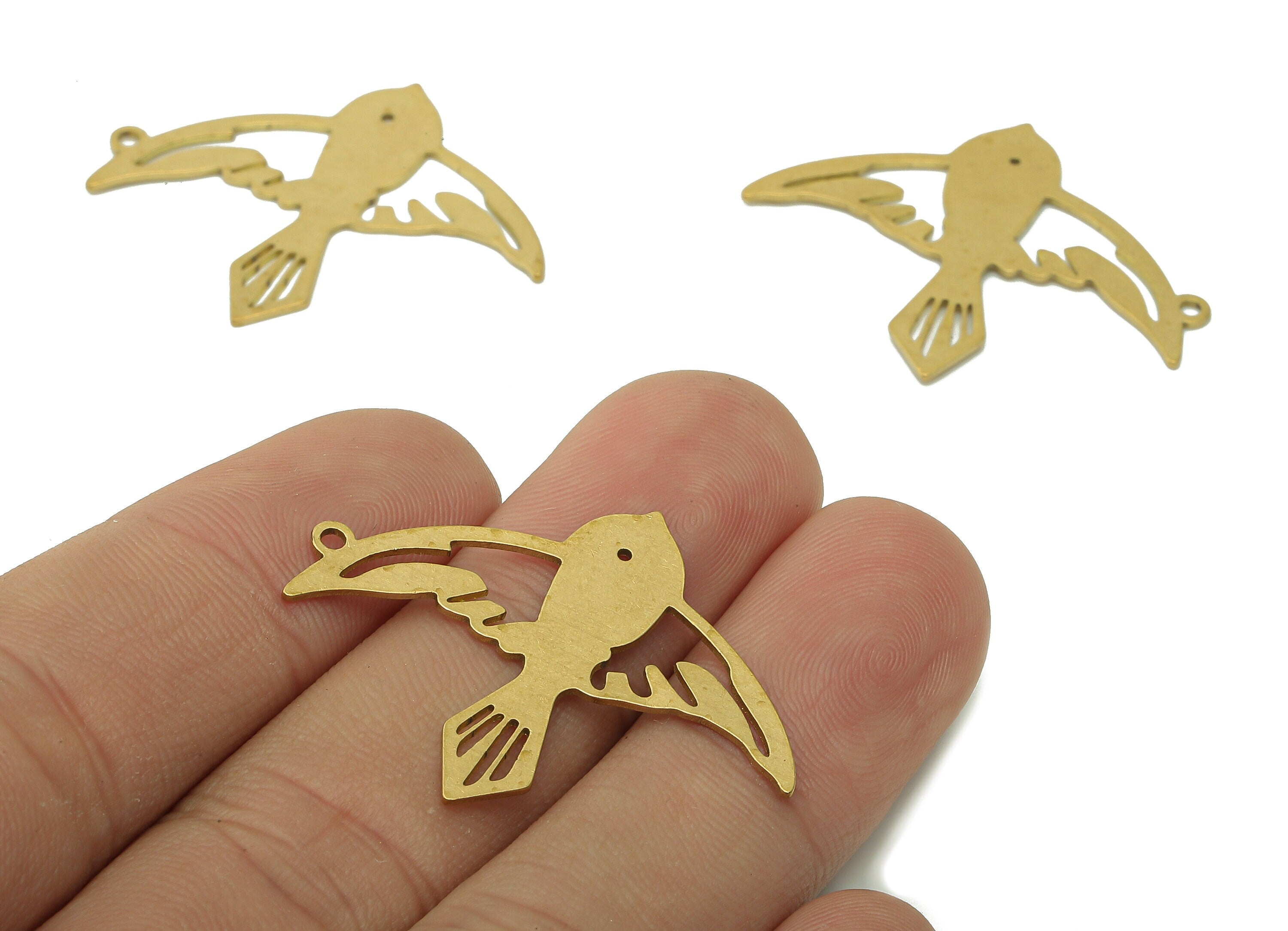 Brass Bird Earring Charm - Raw Brass Bird Earrings - Bird Pendant With Loop - Bird Charms For Necklace - 35x27.6x0.7mm - PPA5446 - DOMEDBAZAAR
