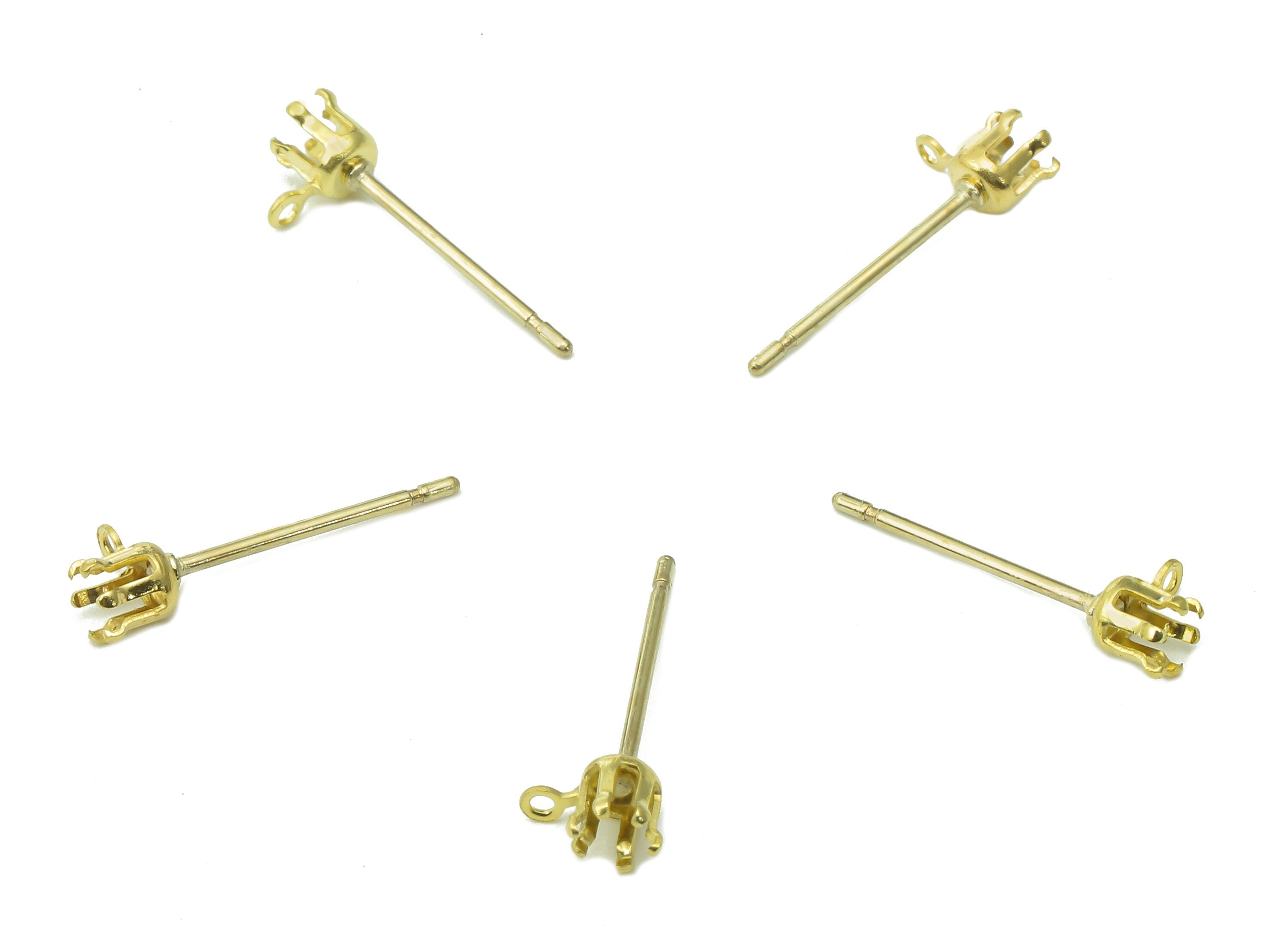 Brass Mini Crown Earrings Stud - Raw Brass Crown Claw Earring Post - Mini Cabachon Stud Earring - Charm With Loop - 5.3x2.9x0.6mm - PP8063 - DOMEDBAZAAR