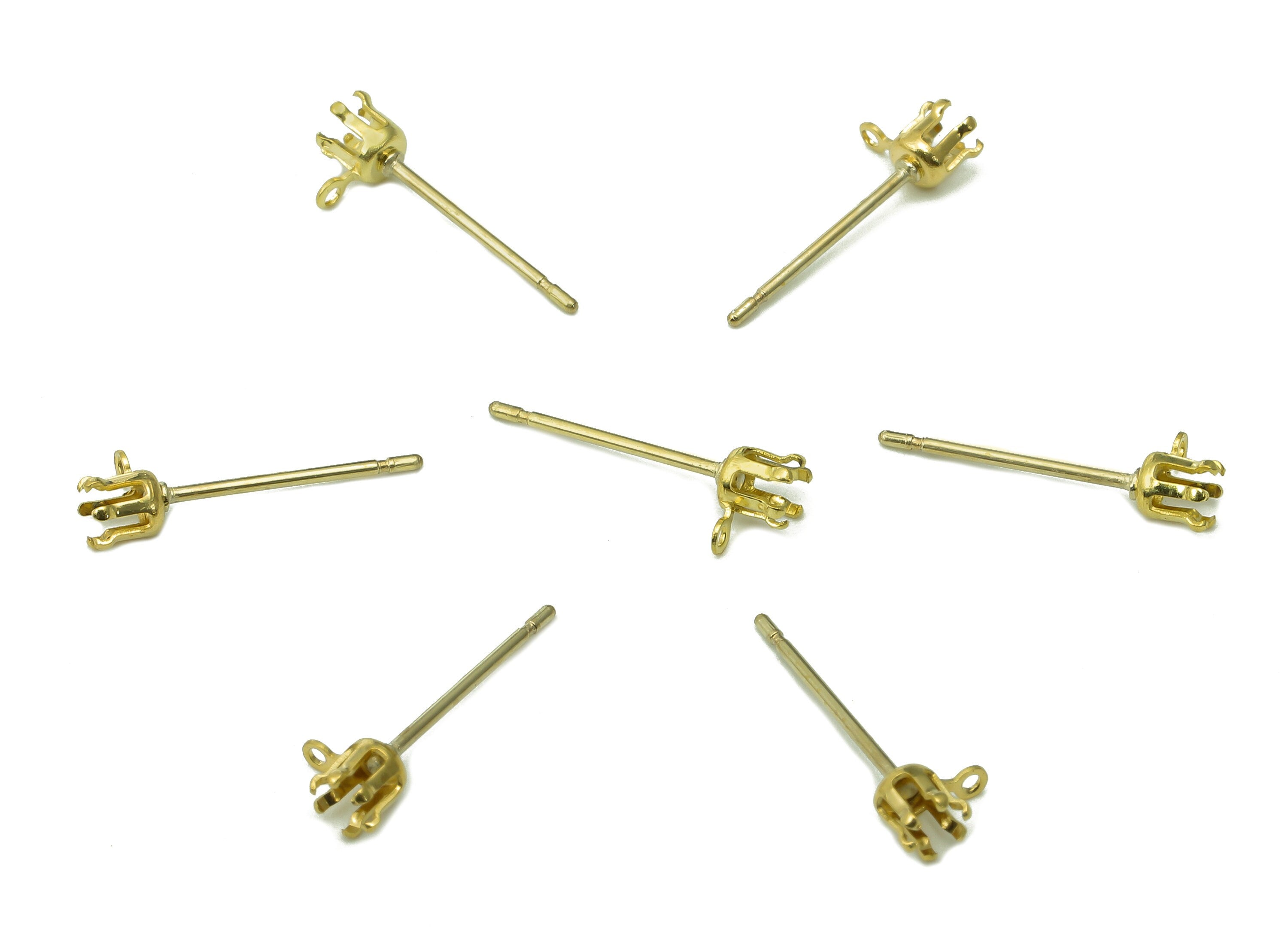 Brass Mini Crown Earrings Stud - Raw Brass Crown Claw Earring Post - Mini Cabachon Stud Earring - Charm With Loop - 5.3x2.9x0.6mm - PP8063 - DOMEDBAZAAR