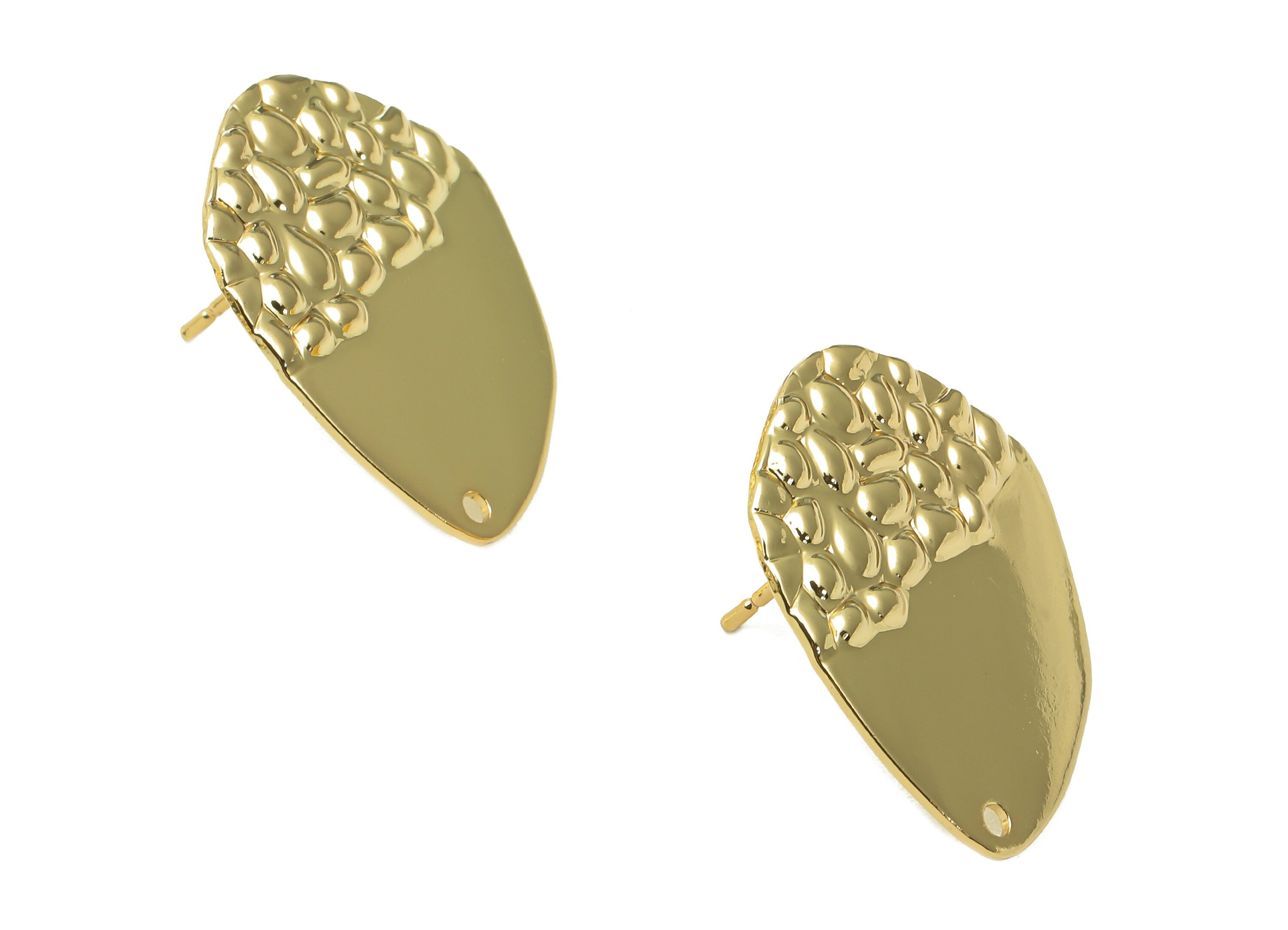 Brass Drop Stud Earring - Gold Oval Earring Post - Teardrop Charm - 316 Stainless Steel - 18K Real Gold Plating - 24.5x19.4x1mm - RGP5446 - DOMEDBAZAAR