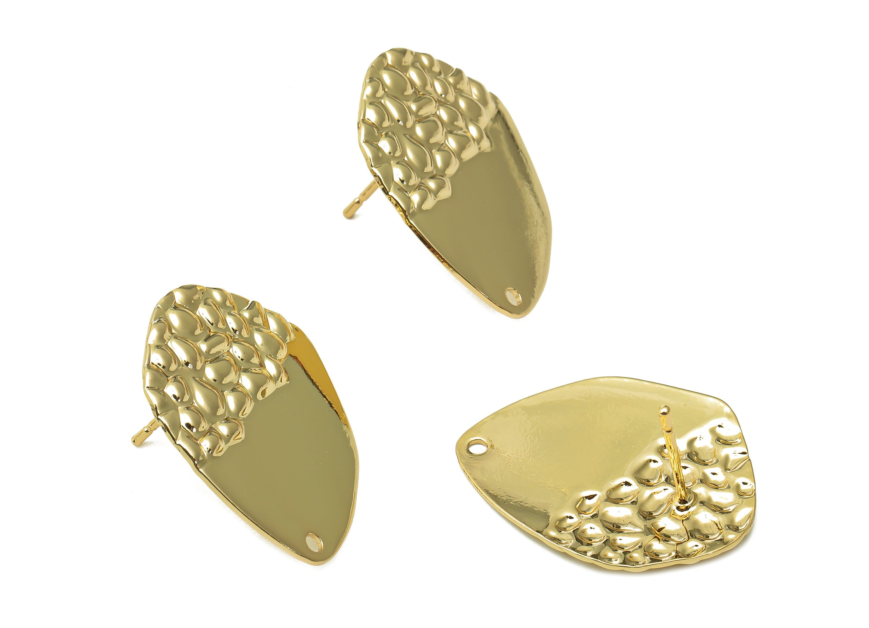 Brass Drop Stud Earring - Gold Oval Earring Post - Teardrop Charm - 316 Stainless Steel - 18K Real Gold Plating - 24.5x19.4x1mm - RGP5446 - DOMEDBAZAAR