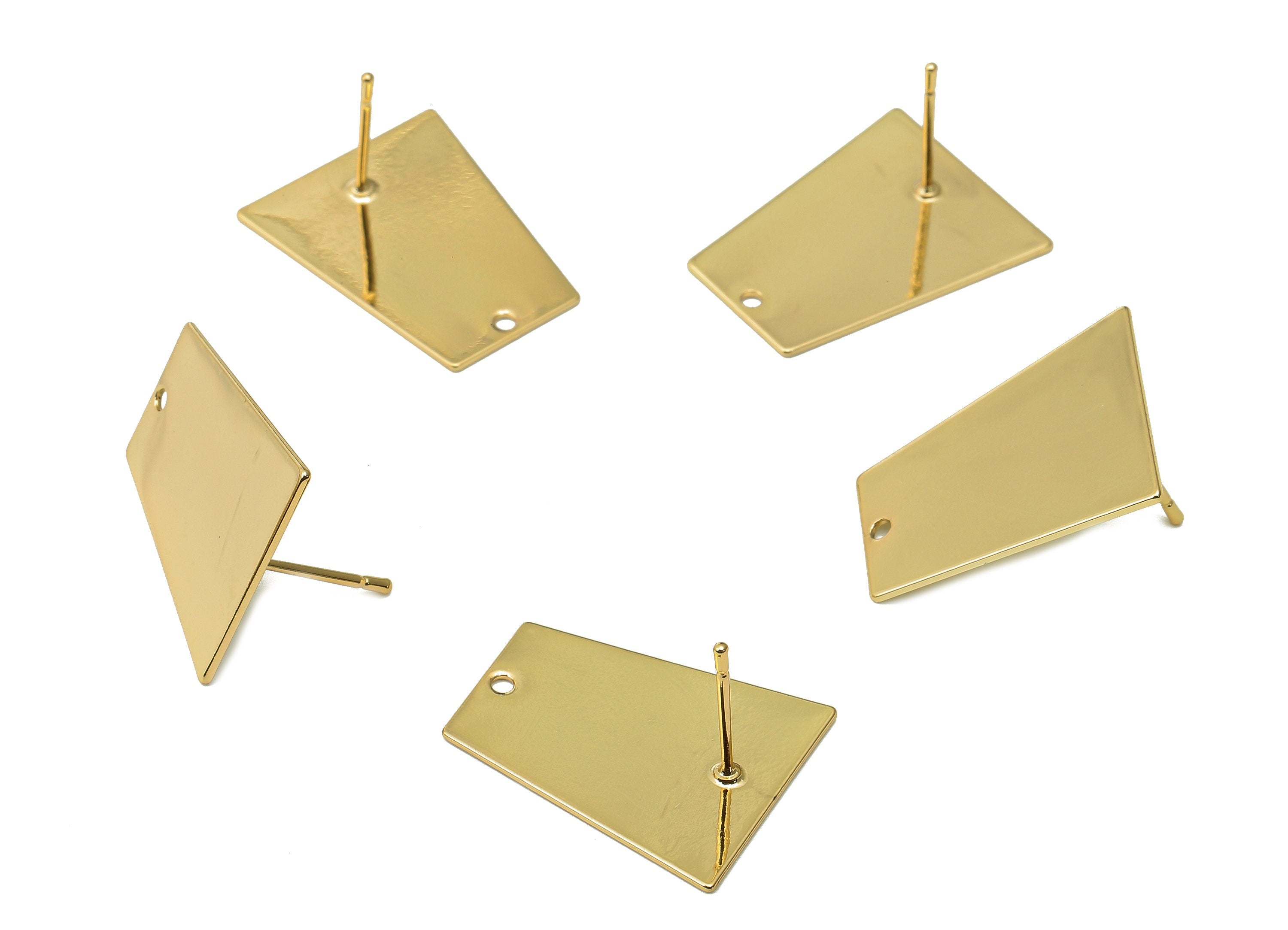 Brass Trapezoid Stud Earring - Gold Stamping Blank Earring Post - 316 Stainless Steel - 18K Real Gold Plating - 22x17.8x0.6mm - RGP5447 - DOMEDBAZAAR