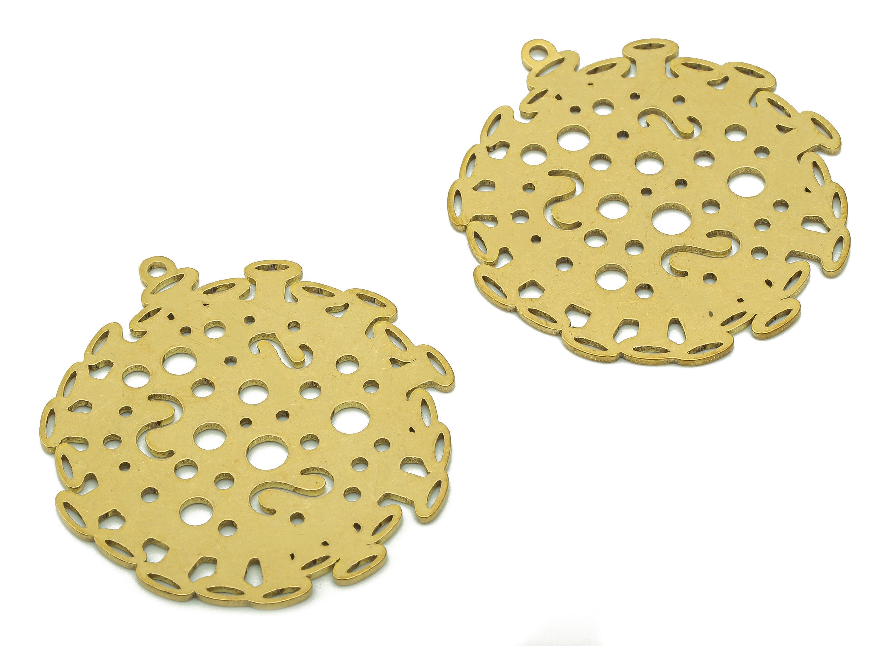 Brass Round Virus Earring Charms - Raw Brass Bacteria Cutout Earring - Pendant With Loop - Hollow Charm For Necklace - 34.9x32x0.9mm-PPA5616 - DOMEDBAZAAR