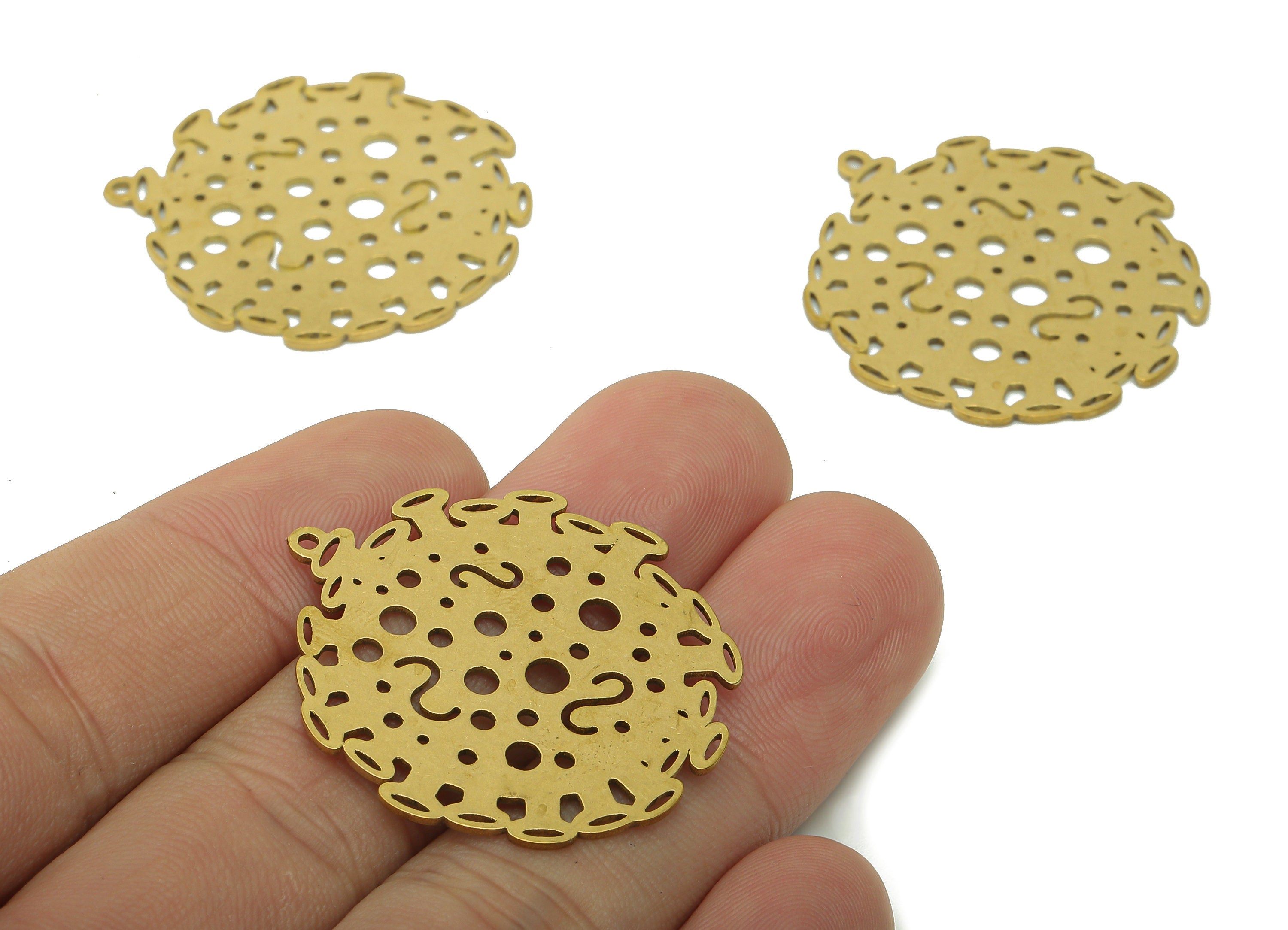 Brass Round Virus Earring Charms - Raw Brass Bacteria Cutout Earring - Pendant With Loop - Hollow Charm For Necklace - 34.9x32x0.9mm-PPA5616 - DOMEDBAZAAR