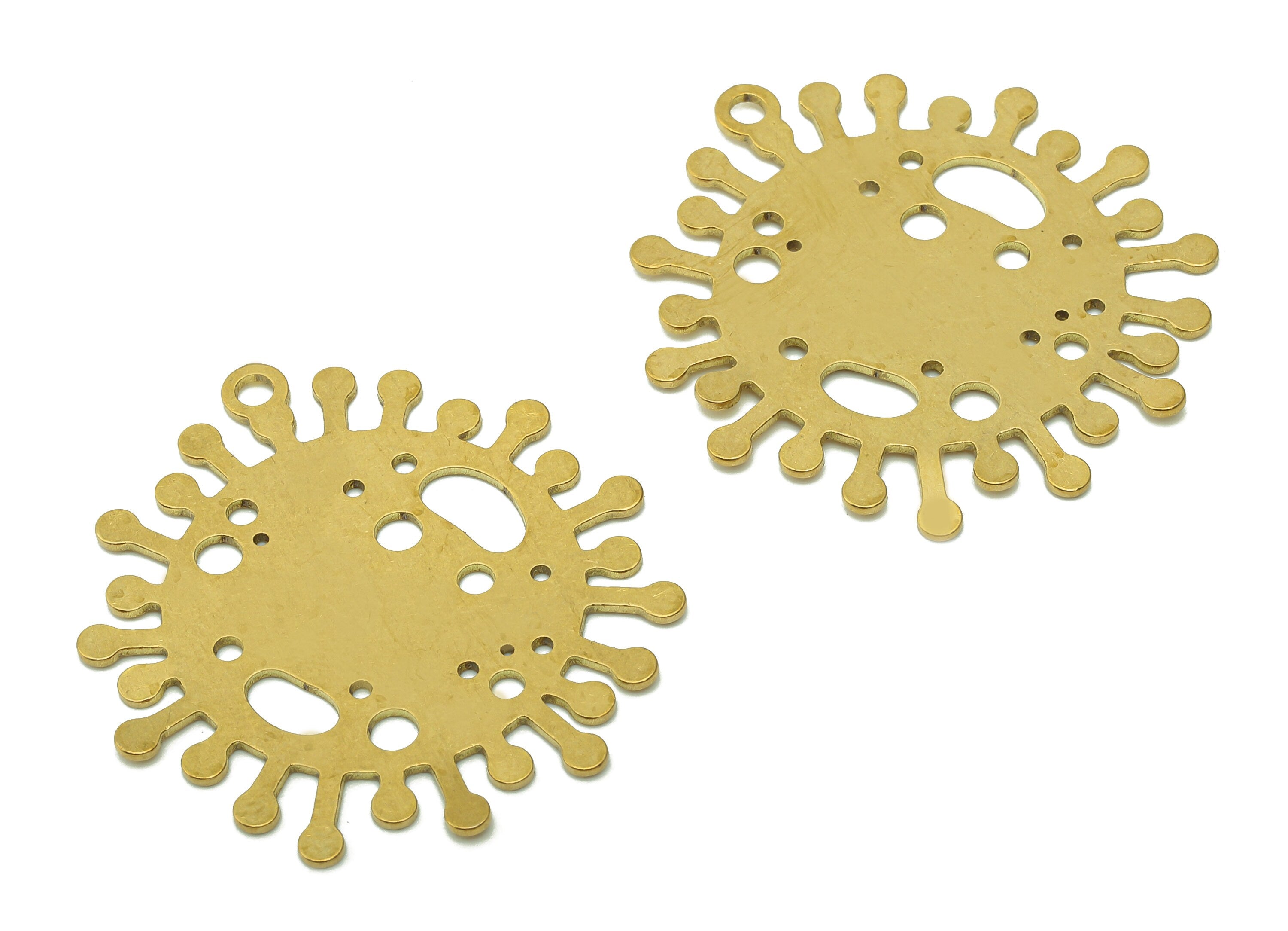 Brass Round Virus Earring Charms - Raw Brass Bacteria Cutout Earring - Pendant With Loop - Hollow Charm For Necklace - 34.8x32x0.9mm-PPA5618 - DOMEDBAZAAR
