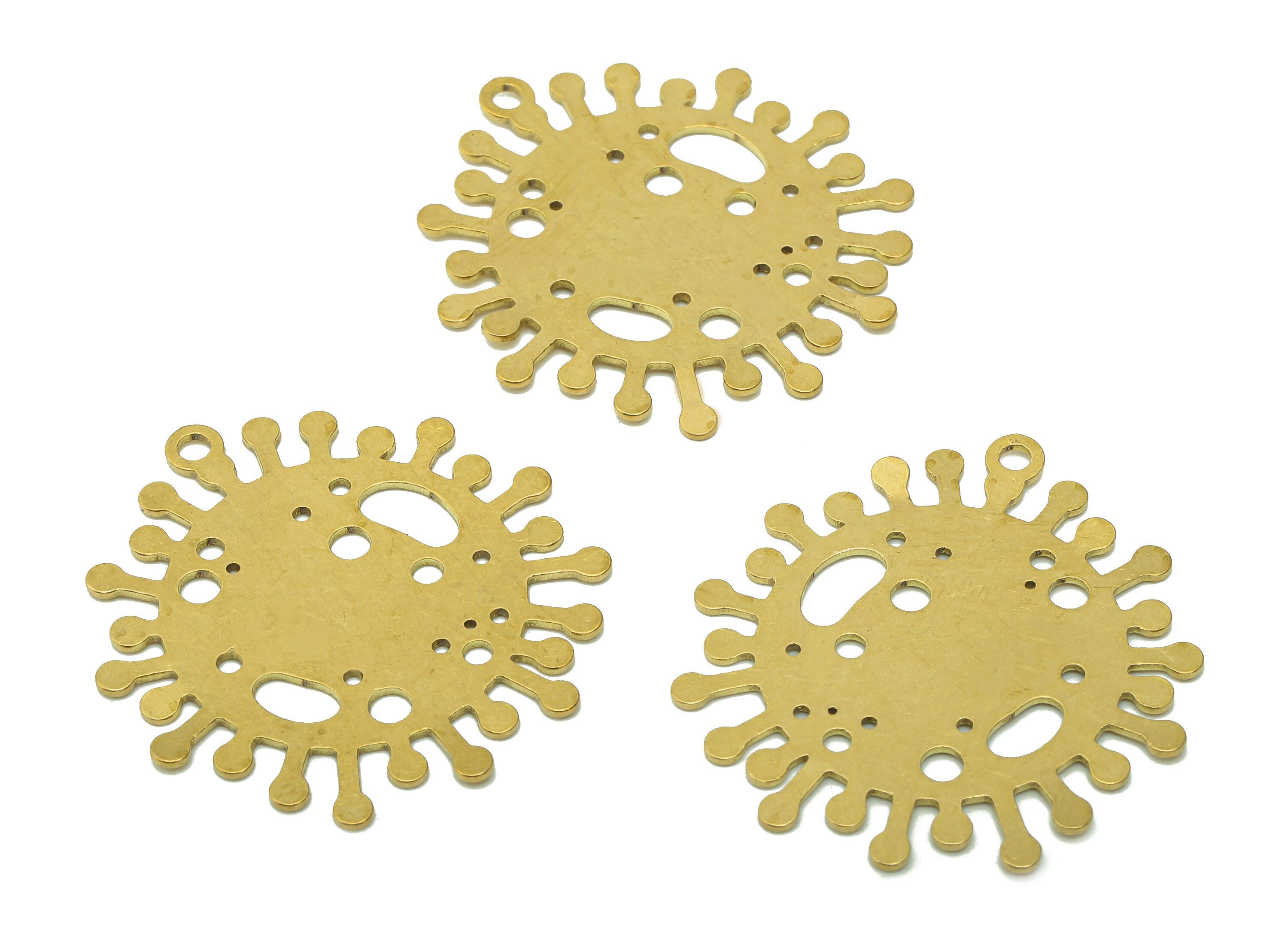 Brass Round Virus Earring Charms - Raw Brass Bacteria Cutout Earring - Pendant With Loop - Hollow Charm For Necklace - 34.8x32x0.9mm-PPA5618 - DOMEDBAZAAR