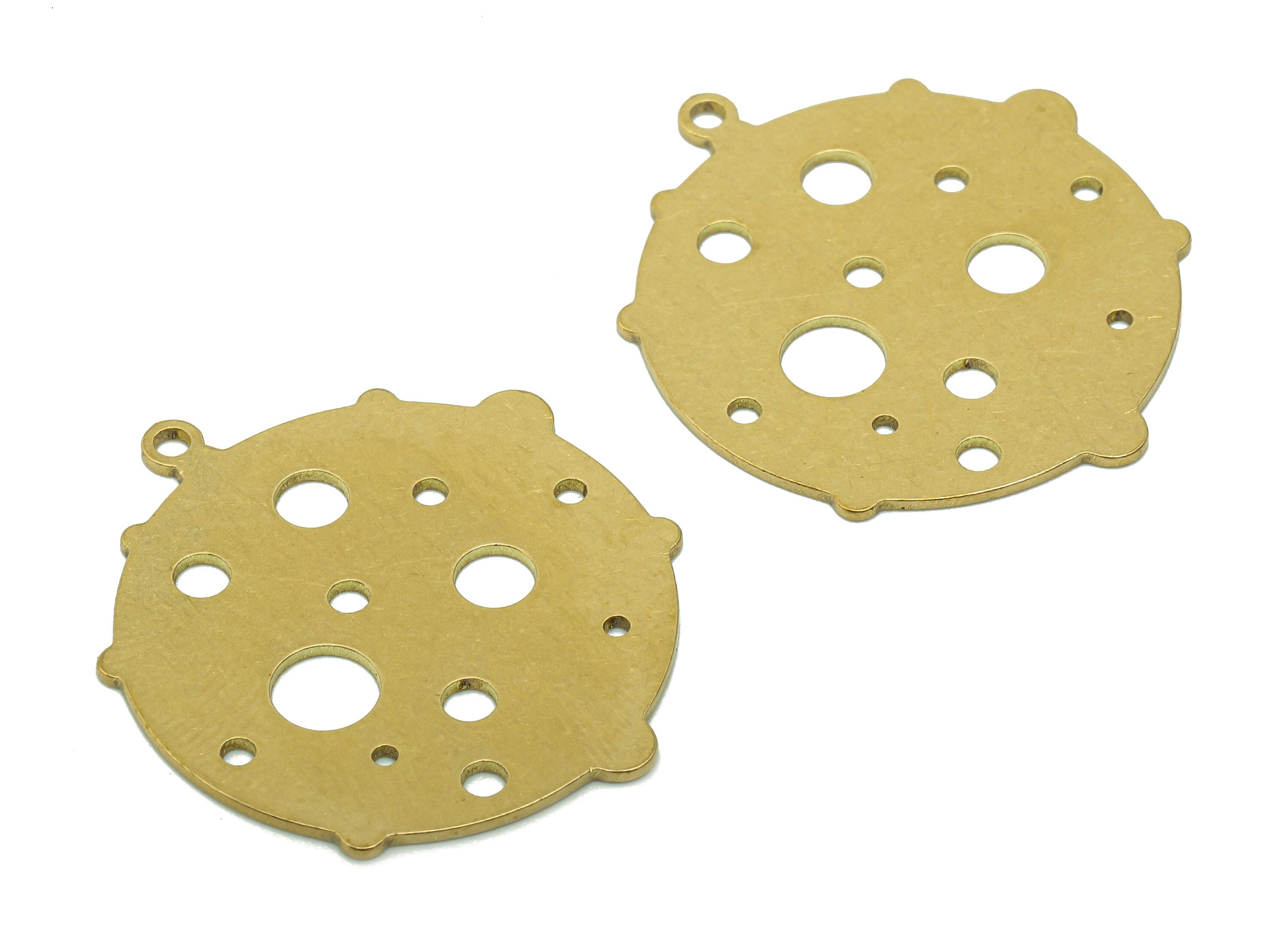 Brass Round Virus Earring Charms - Raw Brass Bacteria Cutout Earring - Planet Pendant With Loop - Hollow Charm - 29.9x26.3x0.7mm - PPA5620 - DOMEDBAZAAR