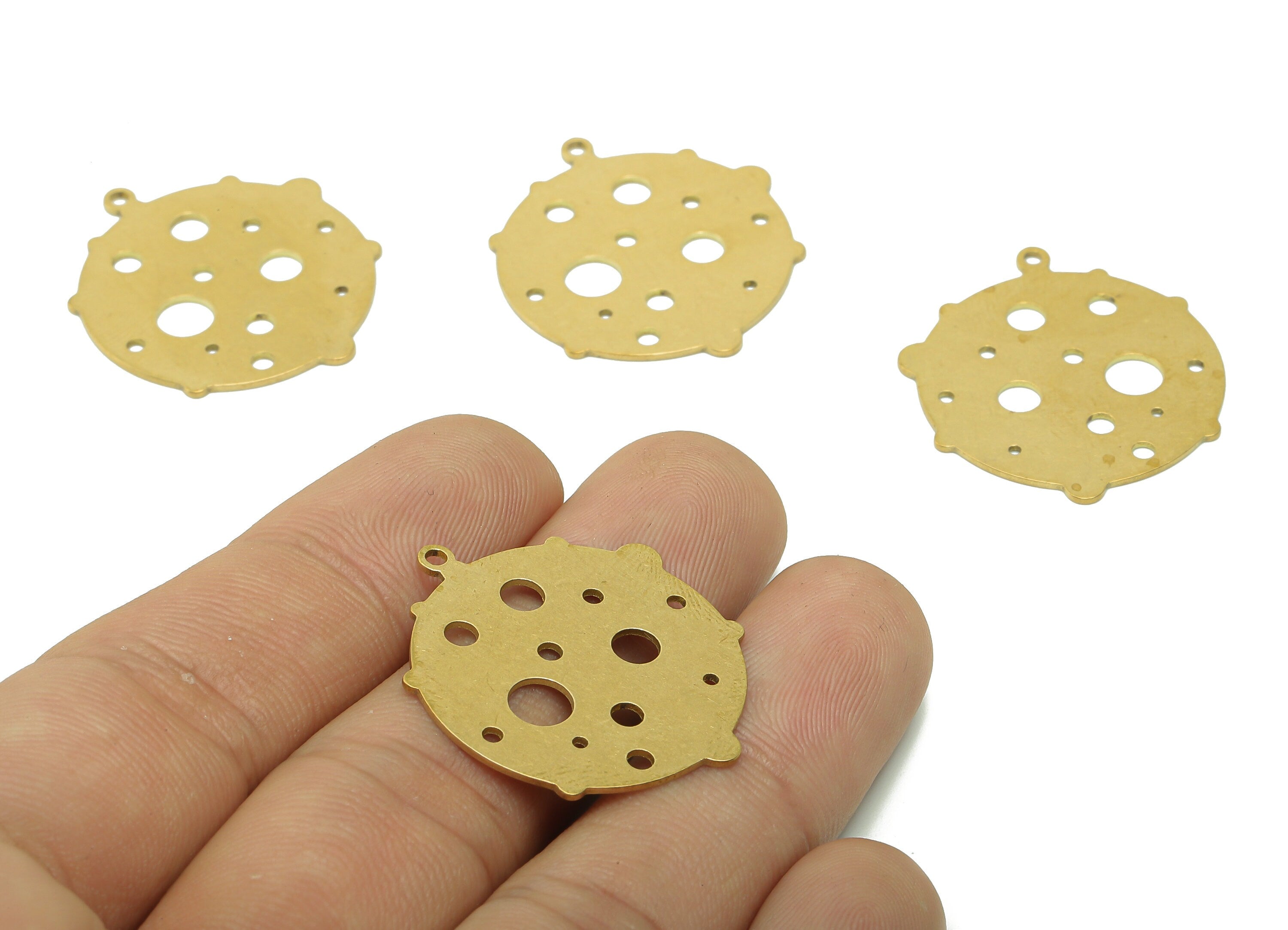 Brass Round Virus Earring Charms - Raw Brass Bacteria Cutout Earring - Planet Pendant With Loop - Hollow Charm - 29.9x26.3x0.7mm - PPA5620 - DOMEDBAZAAR