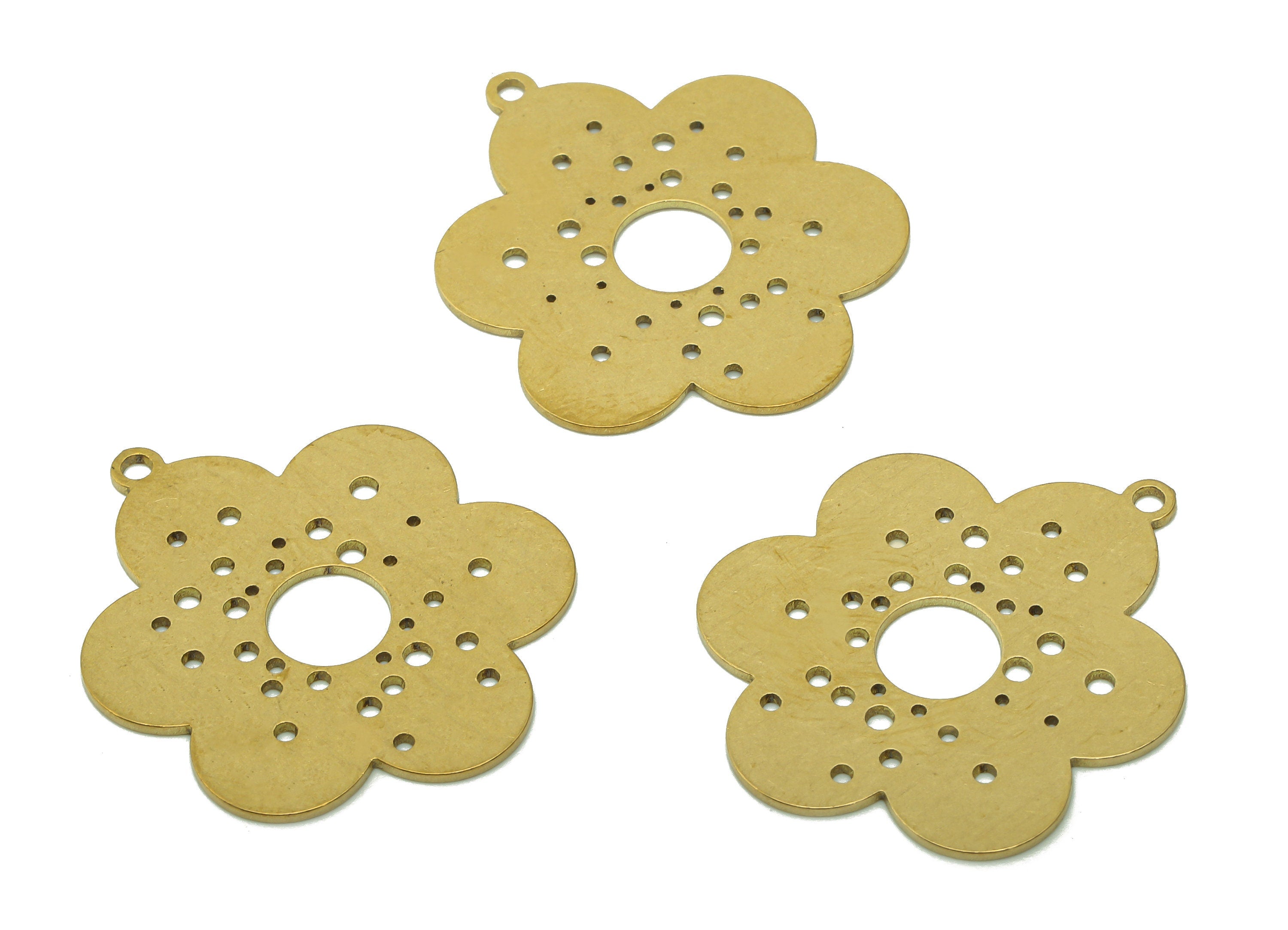 Brass Flower Earring Charms - Raw Brass Cutout Earring - Hollow Pendant With Loop - Botanical Charm For Necklace - 29.9x24.7x0.7mm - PPA5632 - DOMEDBAZAAR