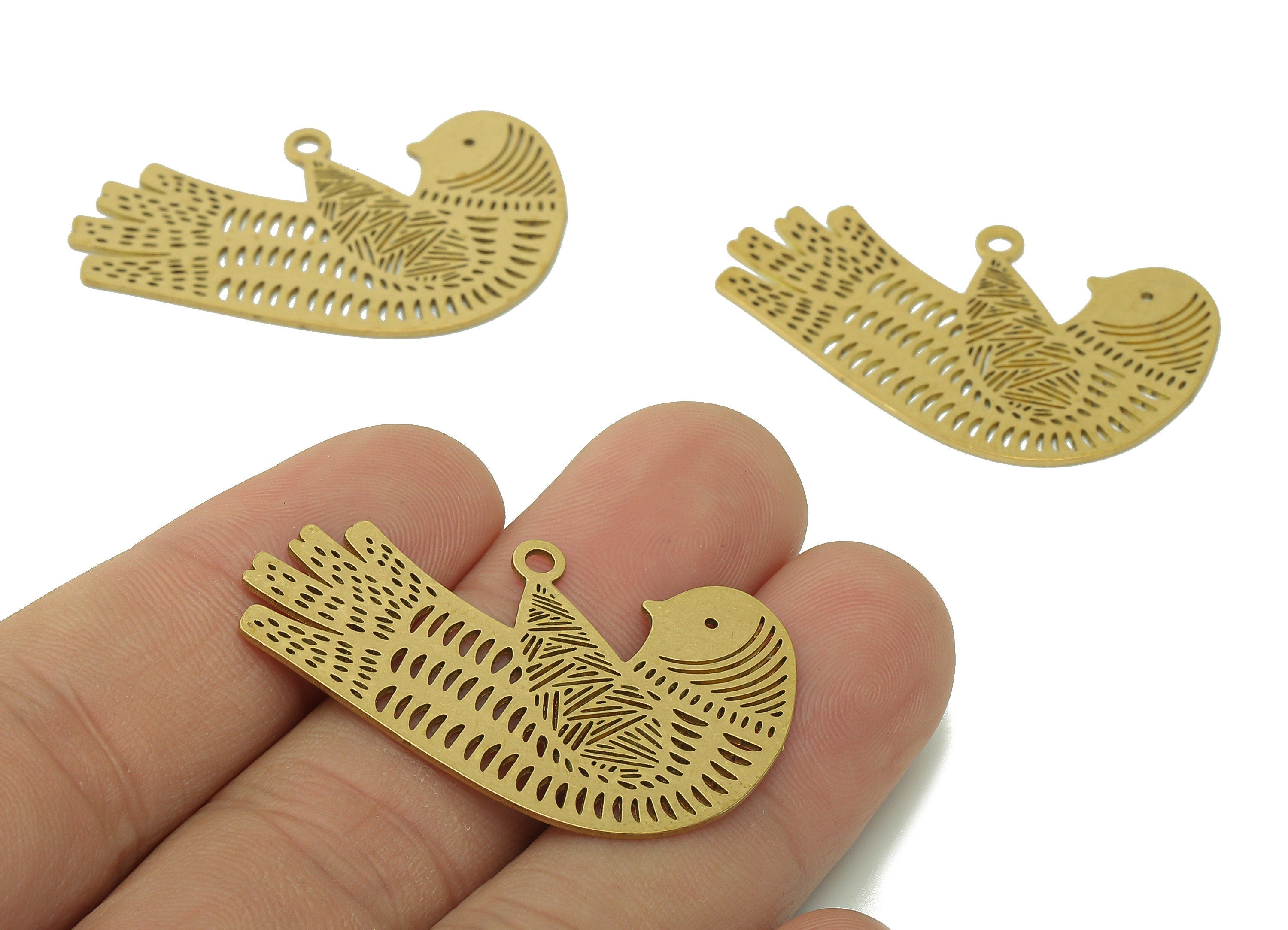 Brass Bird Earring Charm - Raw Brass Bird Earrings - Bird Pendant With Loop - Hollow Charms For Necklace - 39.9x24.5x0.7mm - PPA5666 - DOMEDBAZAAR