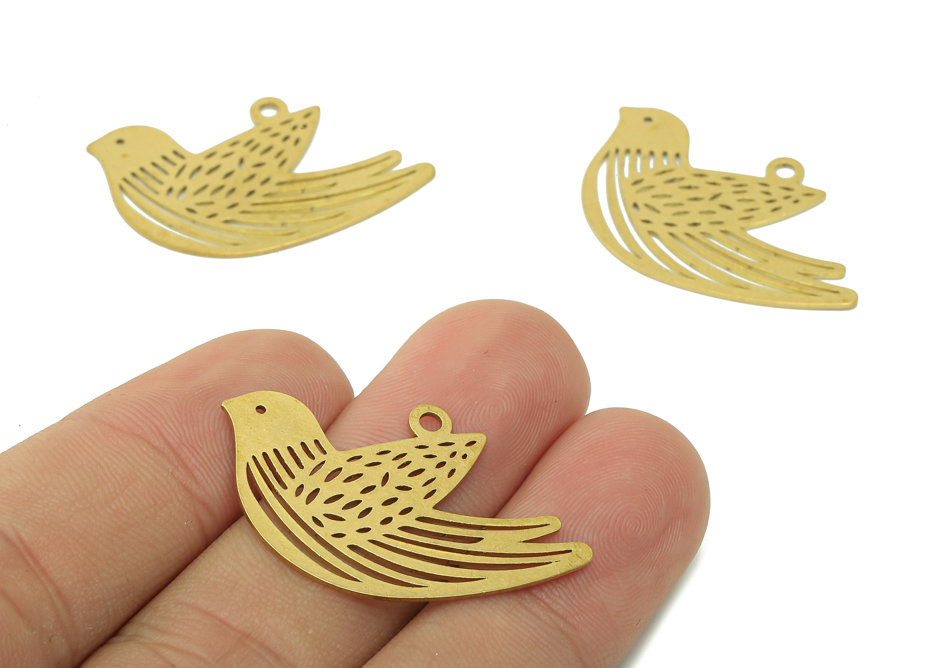Brass Bird Earring Charm - Raw Brass Bird Earrings - Bird Pendant With Loop - Hollow Charms For Necklace - 34.9x21.4x0.6mm - PPA5669 - DOMEDBAZAAR