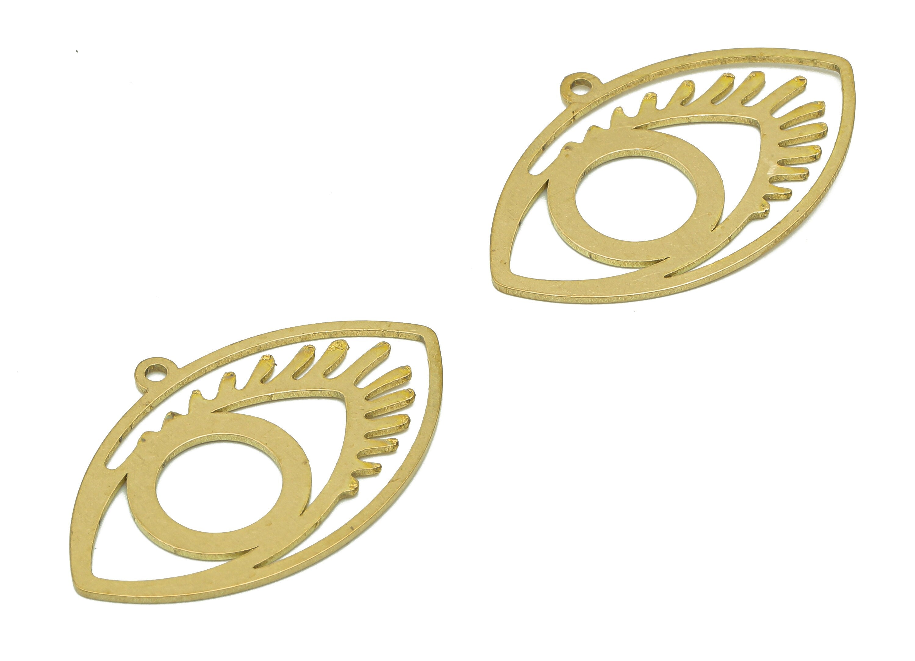 Brass Eye Marquise Earring Charm - Raw Brass Eyelash Earring - Marquise Pendant With Loop - Marquise Charms - 29.6x19.9x0.6mm - PPZ0173 - DOMEDBAZAAR
