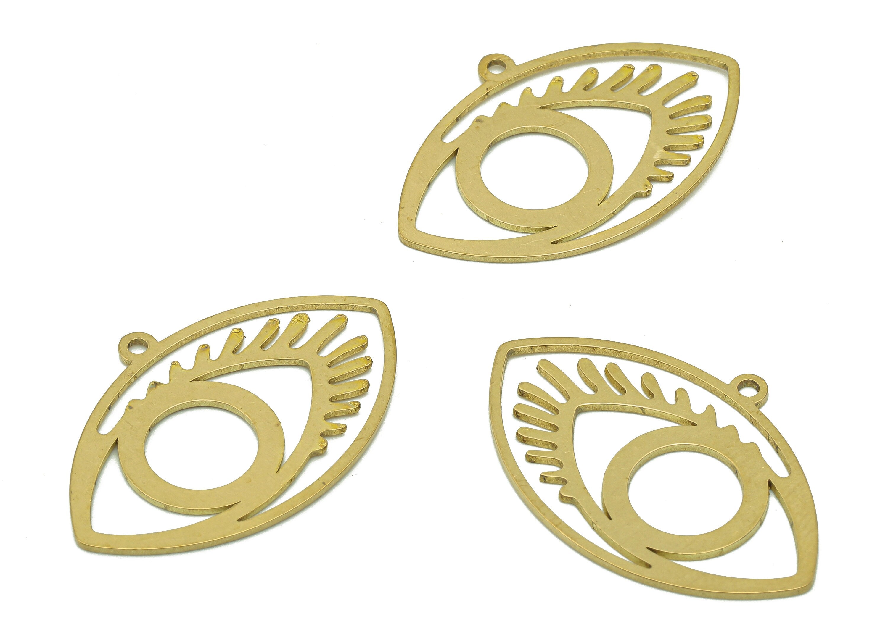 Brass Eye Marquise Earring Charm - Raw Brass Eyelash Earring - Marquise Pendant With Loop - Marquise Charms - 29.6x19.9x0.6mm - PPZ0173 - DOMEDBAZAAR