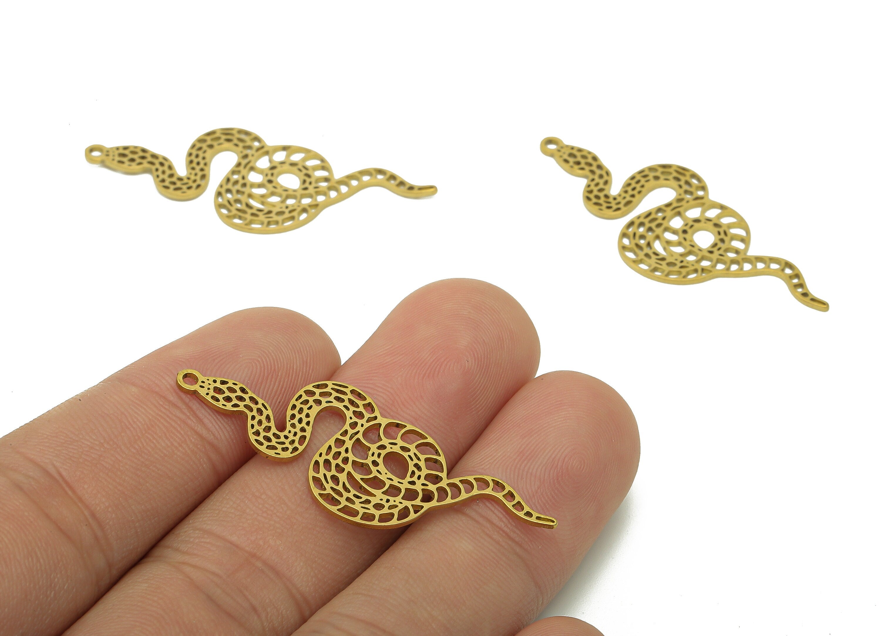 Brass Snake Dots Earring Charms - Raw Brass Snake Cutout Earring - Pendant With Loop - Hollow Mesh Charm - 42.9x15.5x0.8mm - PPZ0181 - DOMEDBAZAAR