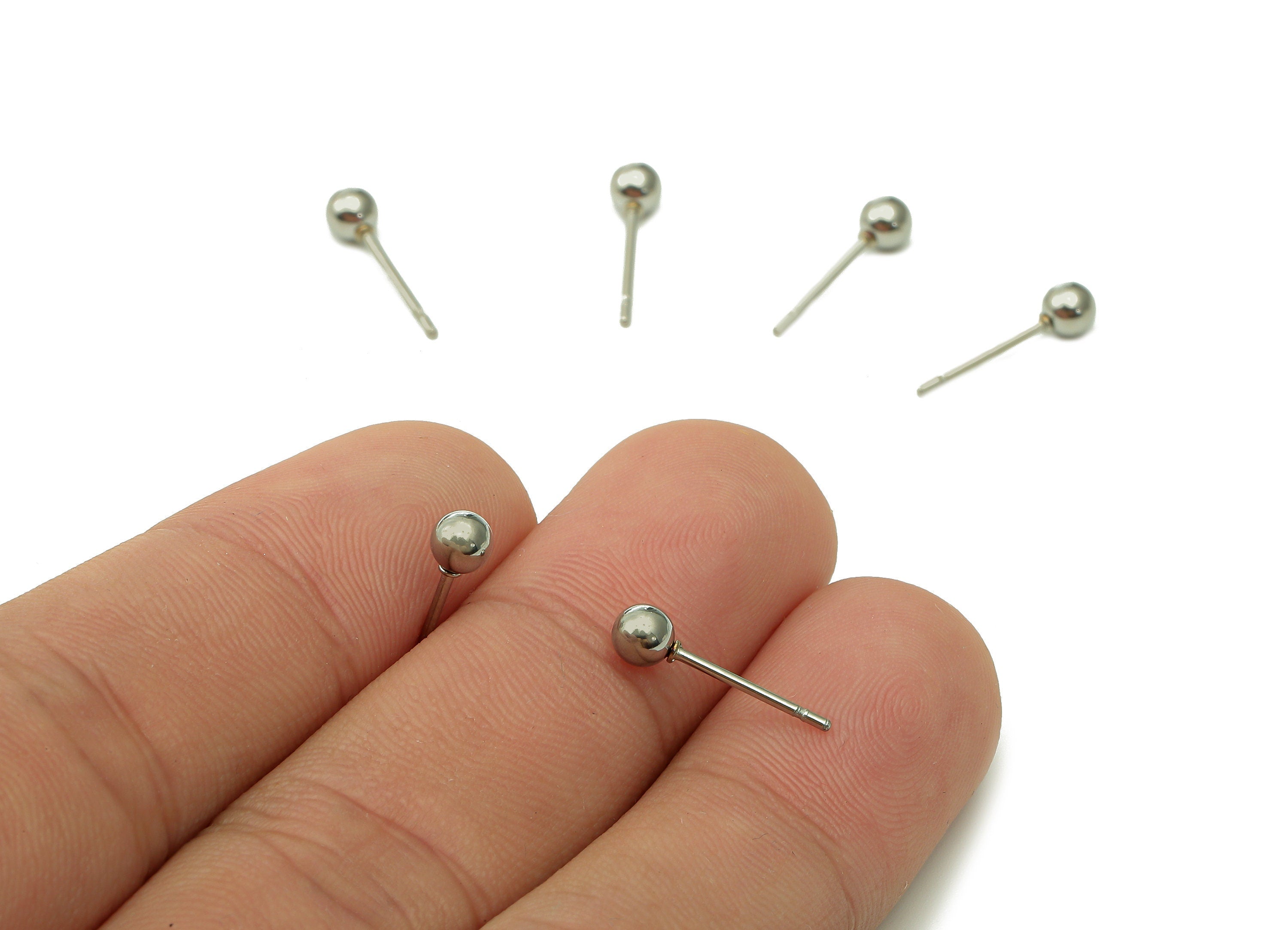 Steel Mini Ball Earring Stud - Silver Mini Ball Earring Post - Ball Stud Earring Charm - 316 Stainless Steel - 15x3.95x0.73mm - SS1409-4 - DOMEDBAZAAR